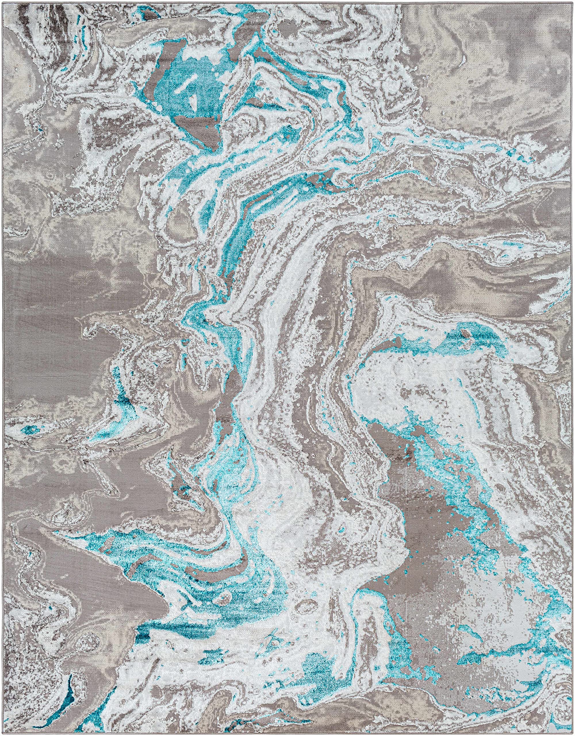 Modern Hauteloom Bonville Area Rug for Living Room & Bedroom - Soft Beige & Blue Design - 5'2