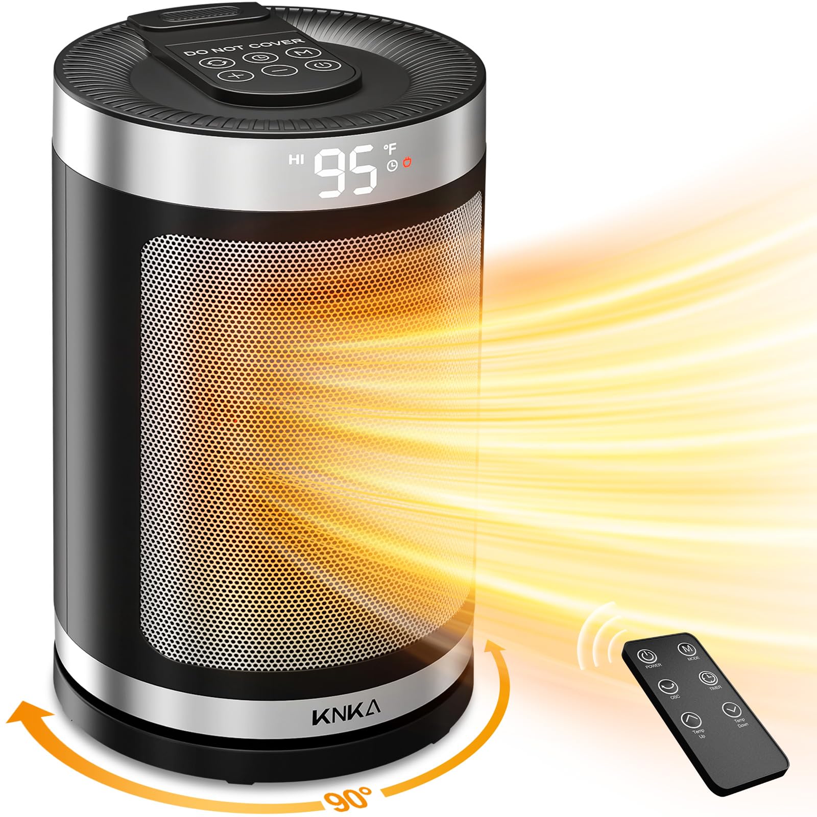 Portable Ceramic Space Heater with Thermostat - 1500W Fast Heating, 90° Oscillation, 4 Modes & 12H Timer - ETL Certified Indoor Electric Heater for Bedroom, Home & Office Use - Perfect for Winter Warmth & Energy-Efficient Heating
