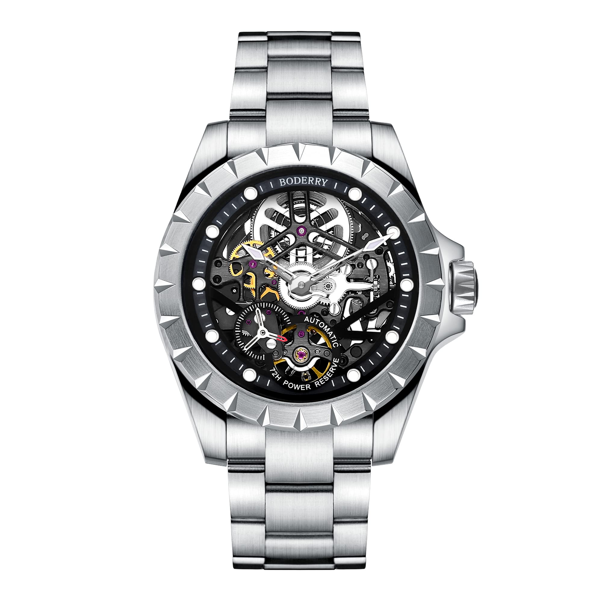 BODERRY Men's Skeleton Watch Titanium Automatic Mechanical Watch with 72H Power Reserve, 5ATM Waterproof, Luminous Hands, Sapphire Crystal & Leather Strap - Steampunk Style Gift for Urban Professionals | Perfect for Business, Formal Events & Everyday Wear