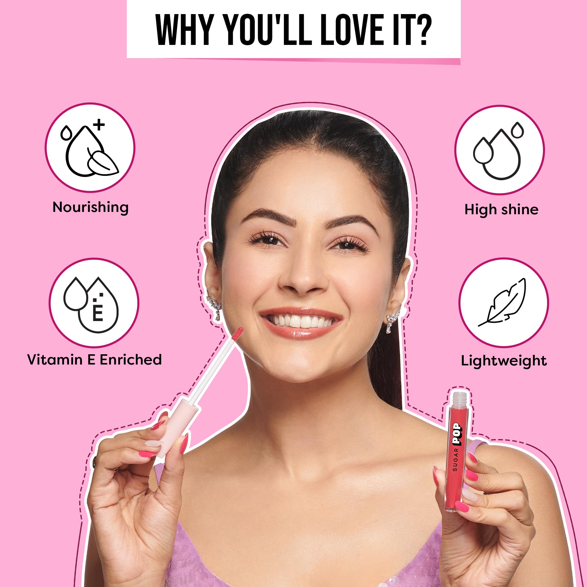 SUGAR POP High Shine Lip Gloss with Hyaluronic Acid & Shea Butter - Lightweight, Richly Pigmented, Hydrating Lip Gloss (3.5ml, Marshmallow 01) for Daily Wear, Parties & Special Occasions
