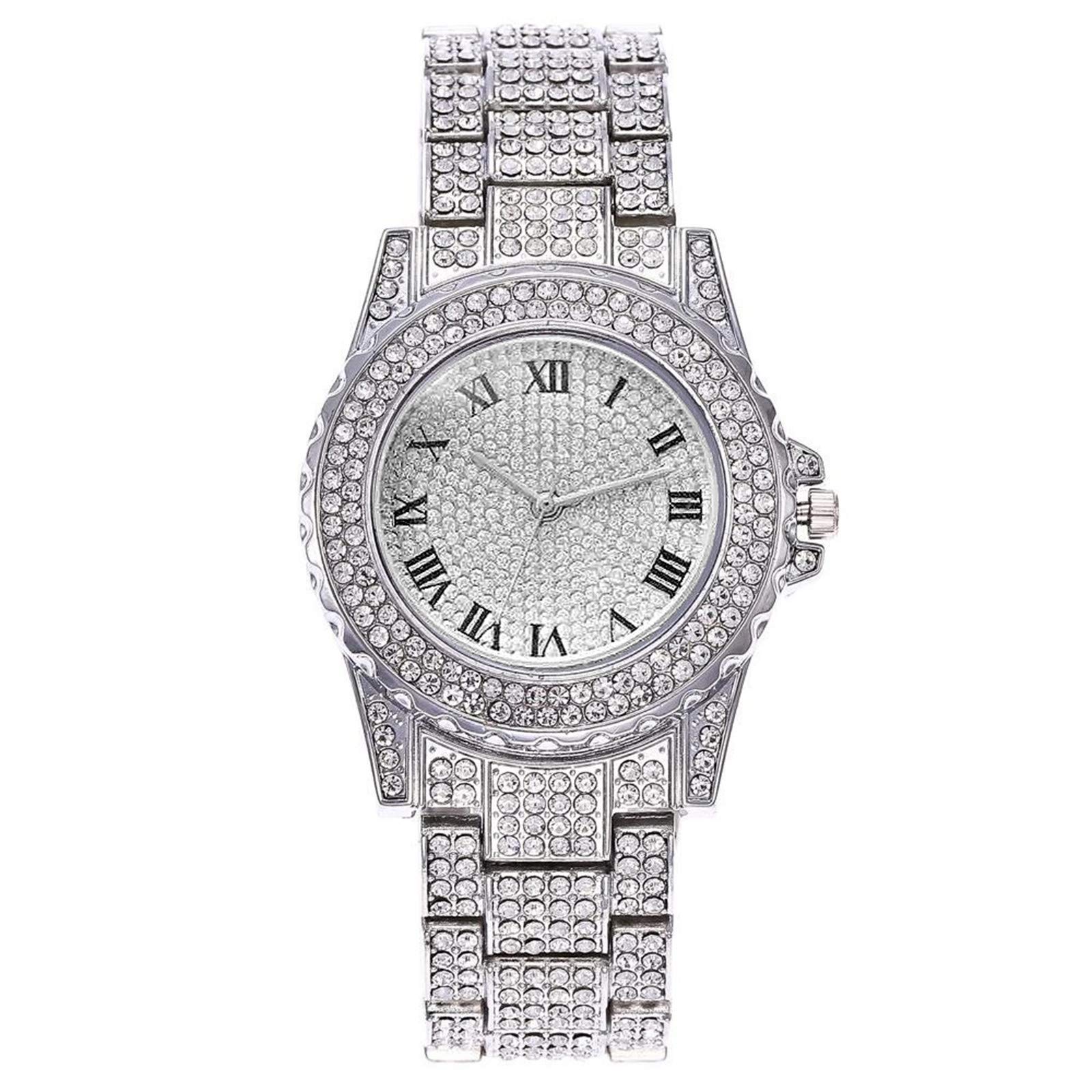 Stylish Unisex Diamond Accent Quartz Watch with Gypsophila Design - Roman & Sport Watch for Men and Women - Perfect for Casual, Office & Special Occasions