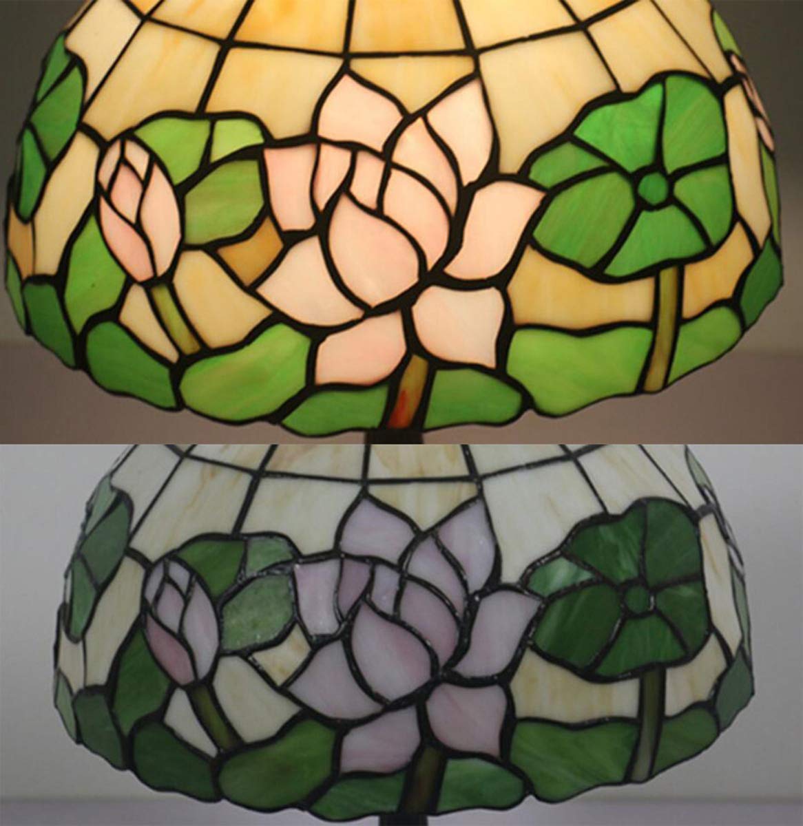 Tiffany Style Stained Glass Table Lamp - Pink Lotus & Green Leaves Design, 19.3 Inch Tall Resin Base Bedside Lamp for Living Room, Bedroom, Office, or Reading Nook - Perfect for Home Decor, Ambient Lighting & Relaxation
