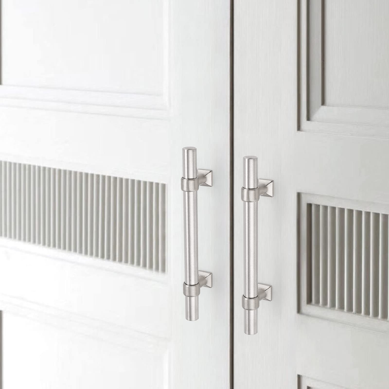 20 Pack 4 Inch Brushed Nickel Cabinet Pulls - Stainless Steel Kitchen Drawer Handles with Zinc Alloy Base - T Bar Dresser Pulls for Cabinets, Drawers & Furniture (Modern Kitchen & Bathroom Hardware Upgrade)