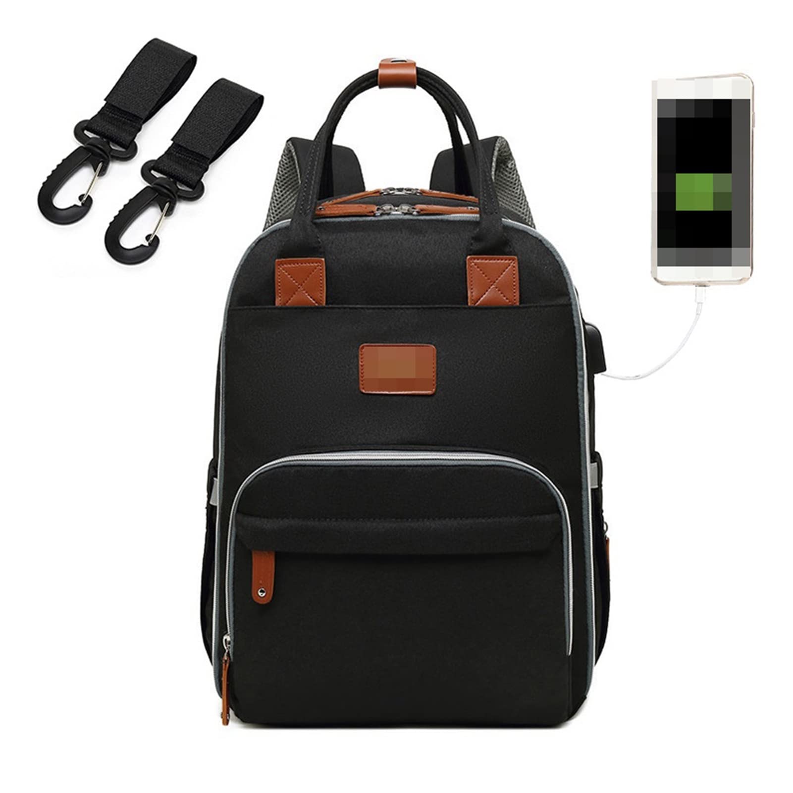 Large Baby Diaper Backpack with USB Charging Port - Waterproof Maternity Travel Bag for Moms, Nursing & Diaper Changing Essentials - Perfect for Daycare, Hospital Visits & Family Outings (TQ03-Black-USB)