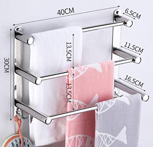 Stainless Steel Wall Mounted Towel Rack with Hooks - 3 Bar Bathroom Shelf for Kitchen & Home (90cm/40cm Large) - Perfect for Organizing Towels, Robes & Utensils in Bathrooms, Kitchens & Laundry Rooms