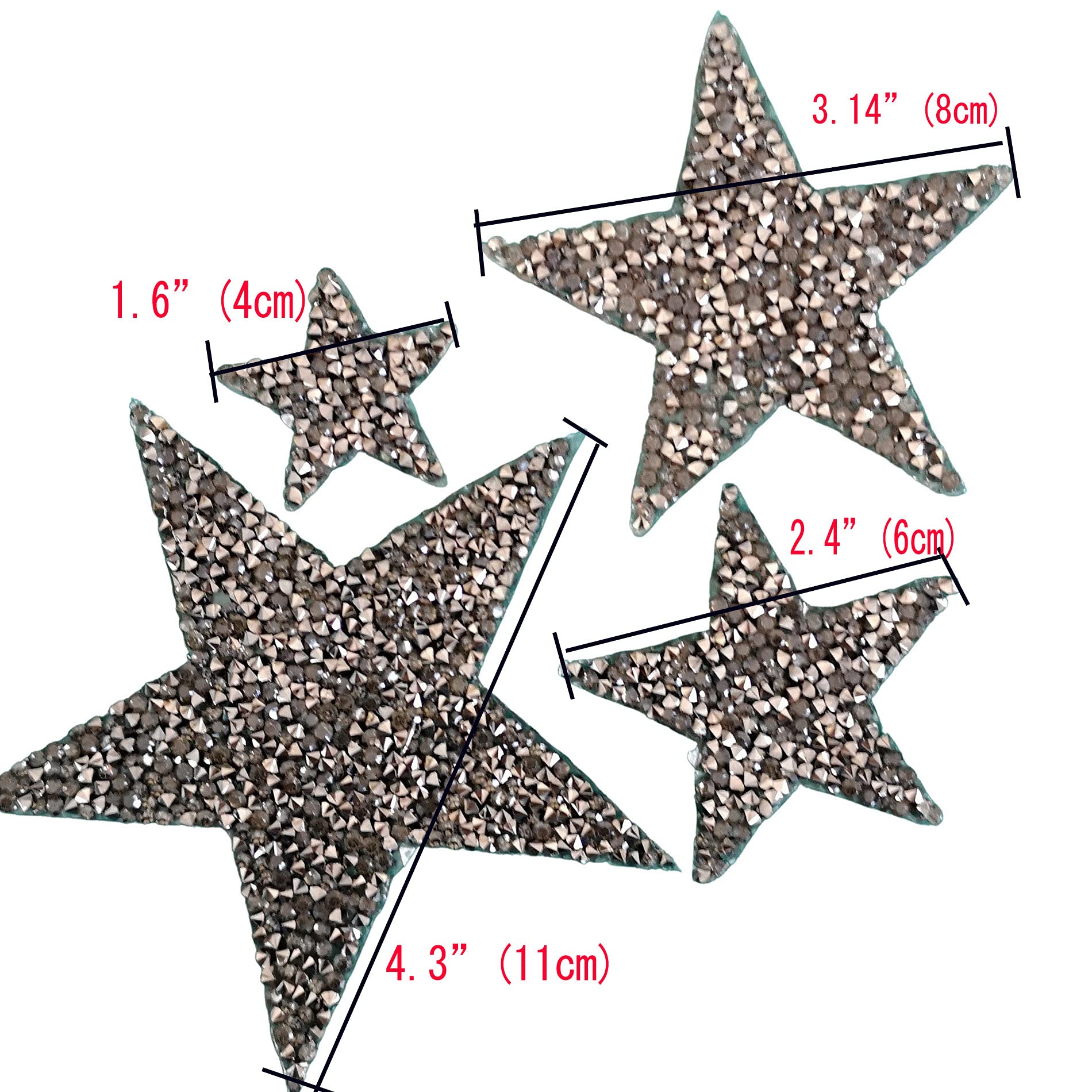 16-Pack Grey Rhinestone Star Iron-On Patches - Heat Transfer & Sew-On Glitter Appliques for Clothes, DIY Crafts, Costumes & Accessories | Perfect for Jeans, Jackets, Bags & Dance Costume Embellishment