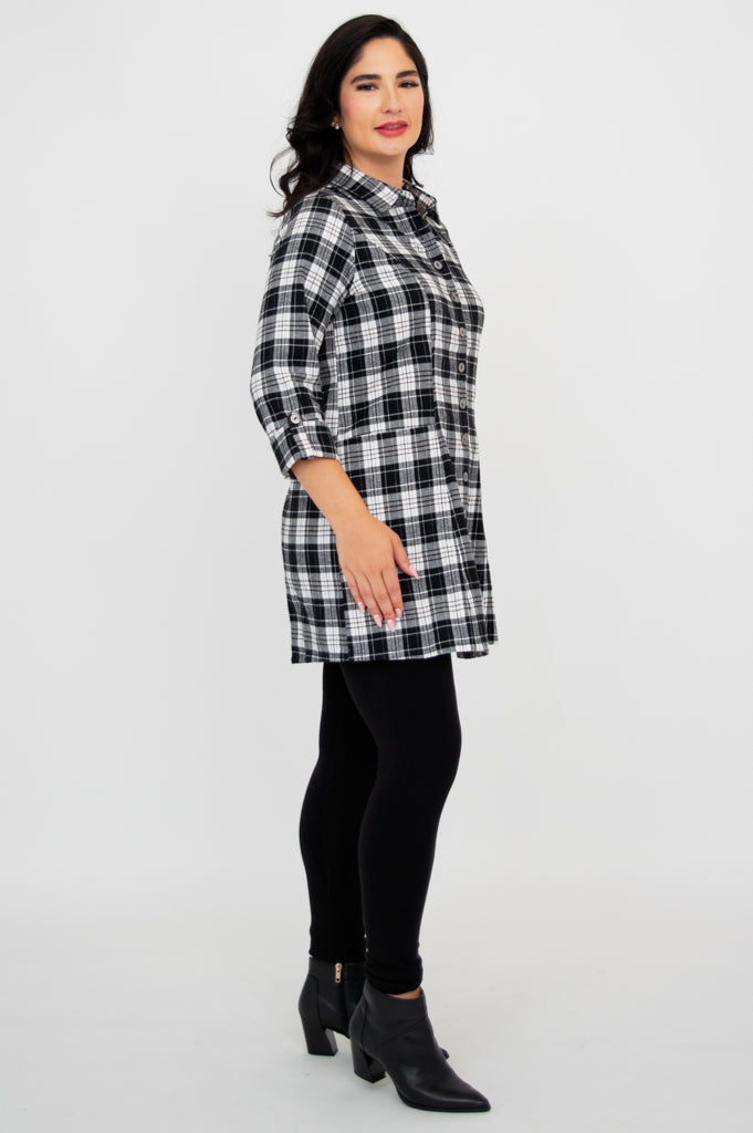 Larissa Tunic Top - Stylish Bobcat Plaid Cotton Blouse for Women | Perfect for Casual Outings, Office Wear & Fall Fashion