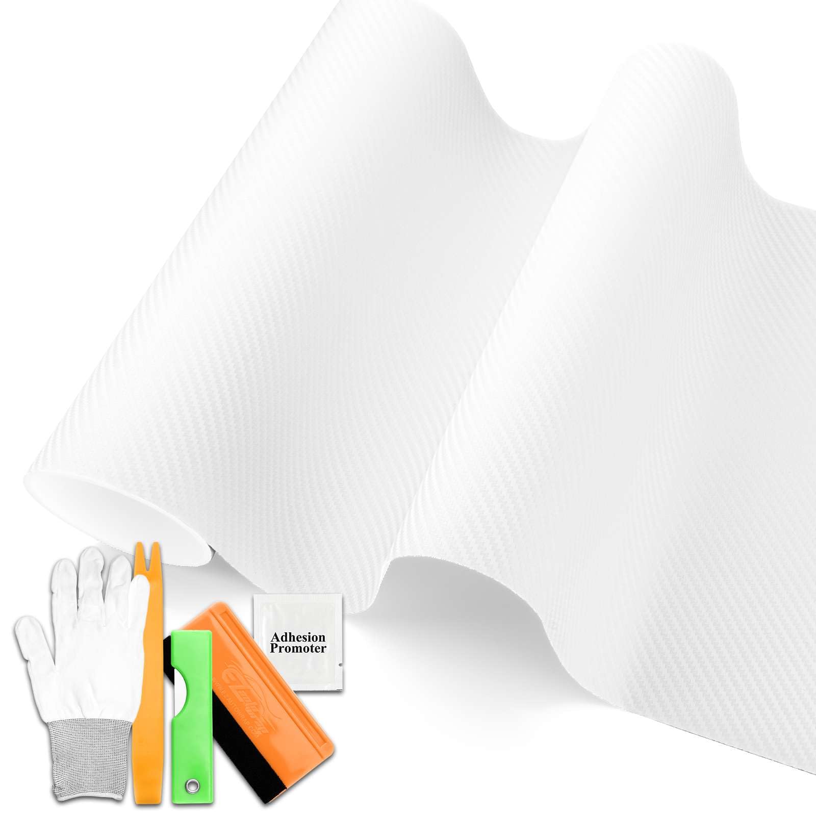 Premium 3D Carbon Fiber Vinyl Wrap - White Matte Car Sticker Decal Sheet (5FT x 50FT) - Bubble-Free Application with Tool Kit - Perfect for Vehicle Customization, Laptop Skins & Home Decor