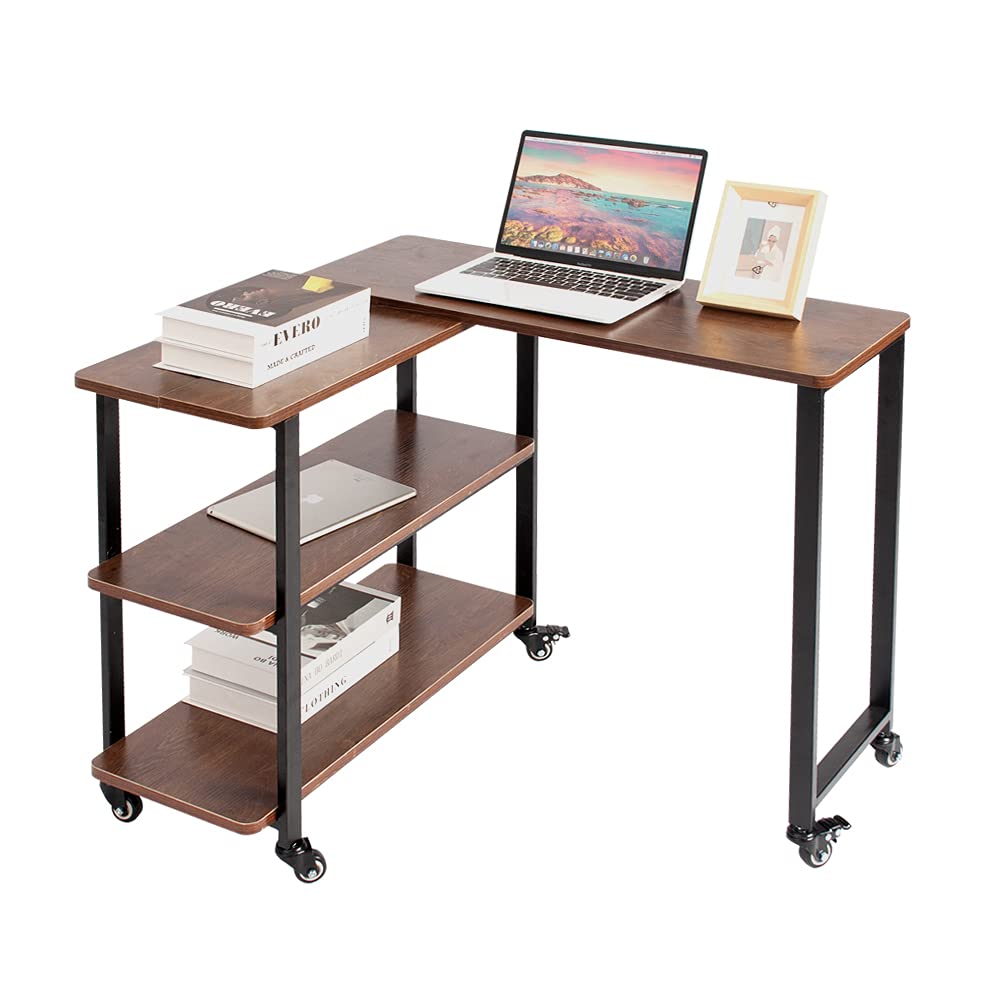 360° Rotating Sofa Side Table with Coral Flower Design - Dark Oak Finish for Living Room, Office, and Snack Table Use
