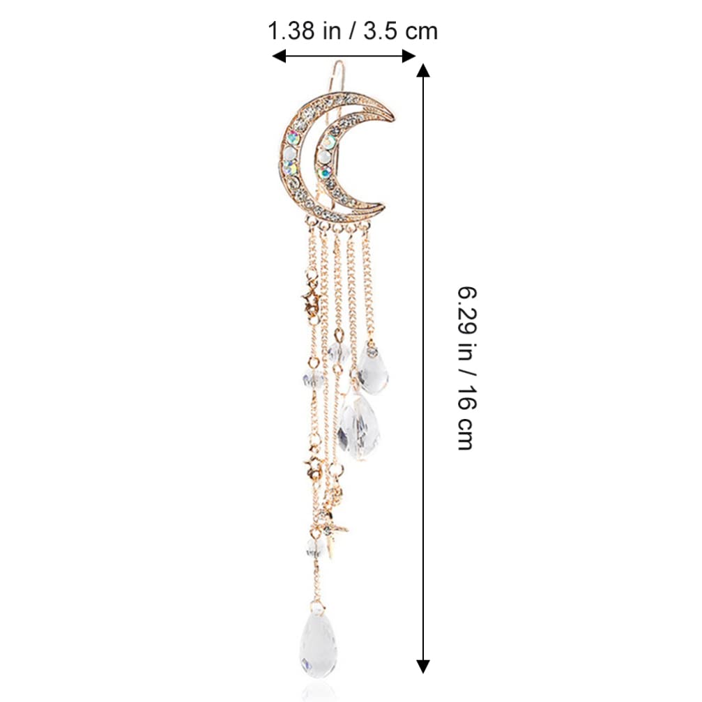 Moon Tassel Hair Clips 2pcs - Rhinestone Crystal Bobby Pins with Dangling Charms, Elegant Bridal Hair Accessories for Women, Wedding, Prom & Special Occasions