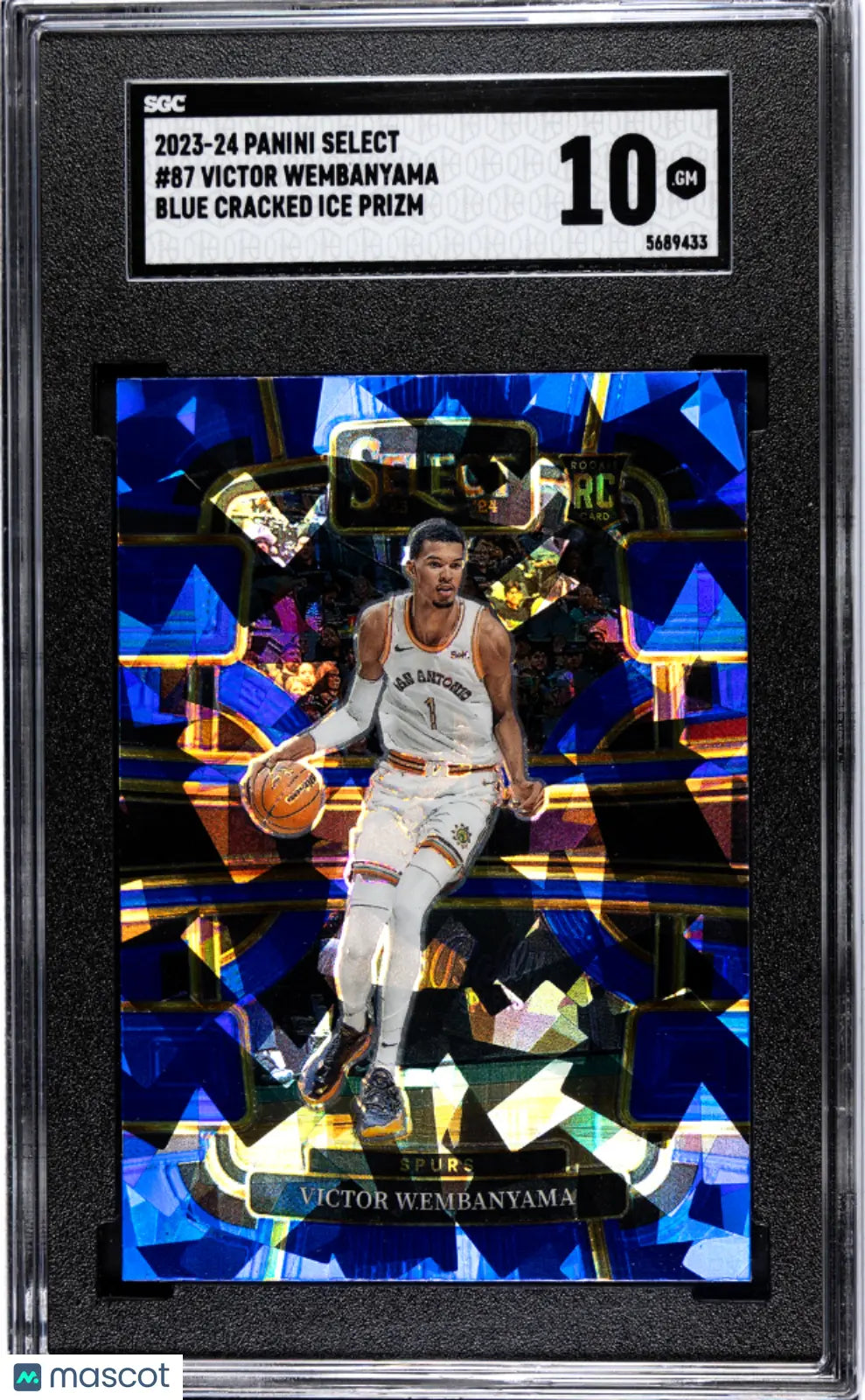 2023-24 Panini Select Basketball Victor Wembanyama Rookie Card Blue Cracked Ice SGC 10 Gem Mint - Rare Collectible for NBA Fans & Sports Card Investors - Perfect for Display, Trading, and Portfolio Growth