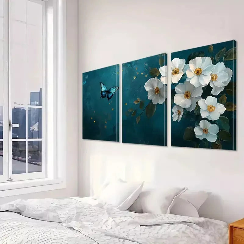 3-Piece Modern Classic Blue Leaves Abstract Art Canvas Set - Framed 50x70cm High Quality Print | 100% Australian Made | Ready to Hang Wall Decor for Living Room, Bedroom & Office