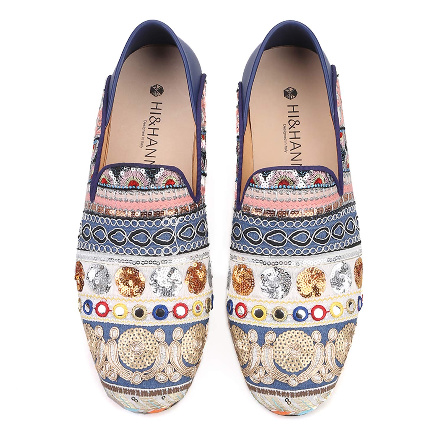 HI&HANN Mixed Color Sequin Men's Loafers - Sheep Leather with Back Stitching - Comfortable Slip-On Shoes for Casual Wear & Home Slippers