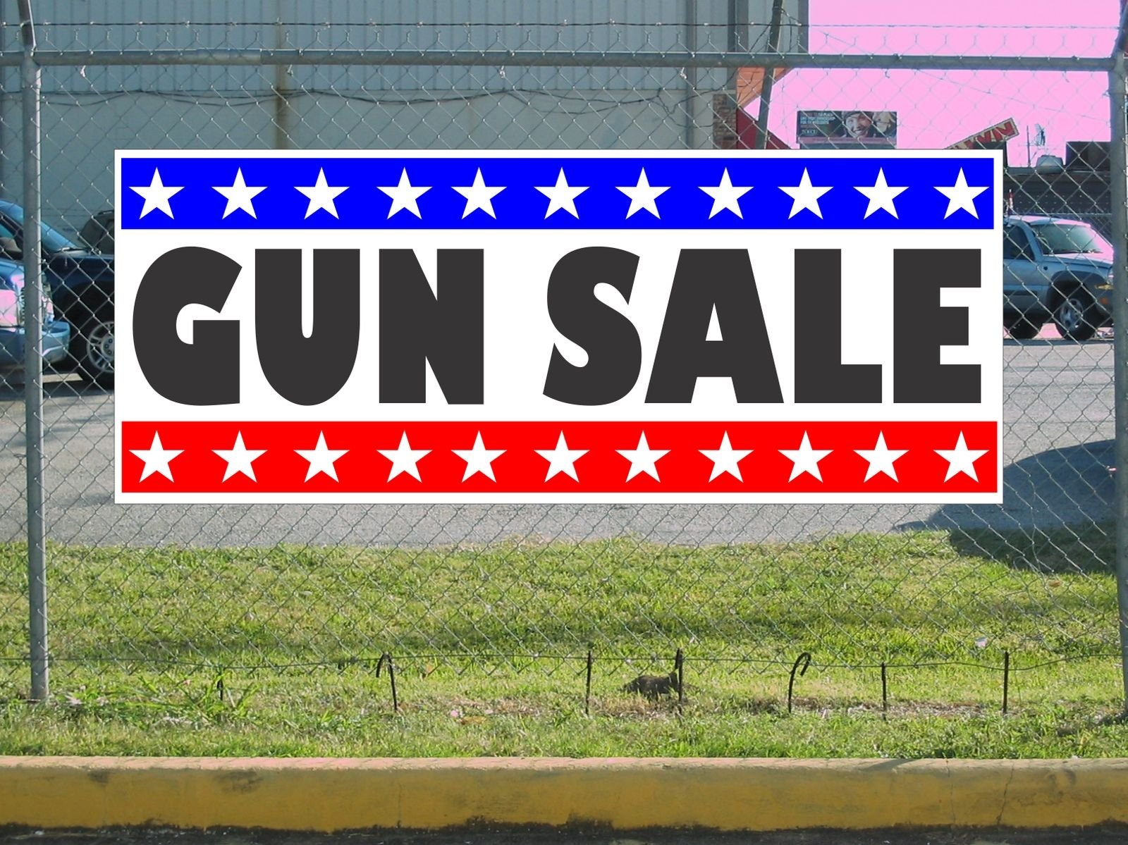 2x5 Gun Sale Banner Sign with Stars and Stripes Design - Perfect for Firearm Stores, Gun Shows & Patriotic Events