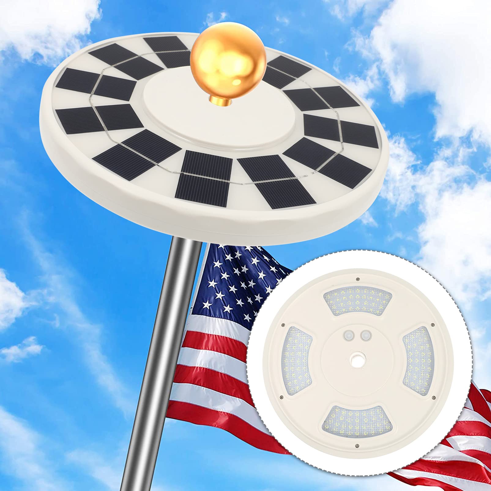 ULTECHNOVO Solar Flag Pole Light - Waterproof LED Solar Garden Light with Downlight for Outdoor Flagpole, Yard & Pathway Lighting | Solar Powered, Energy Efficient, Weather Resistant for Year-Round Use