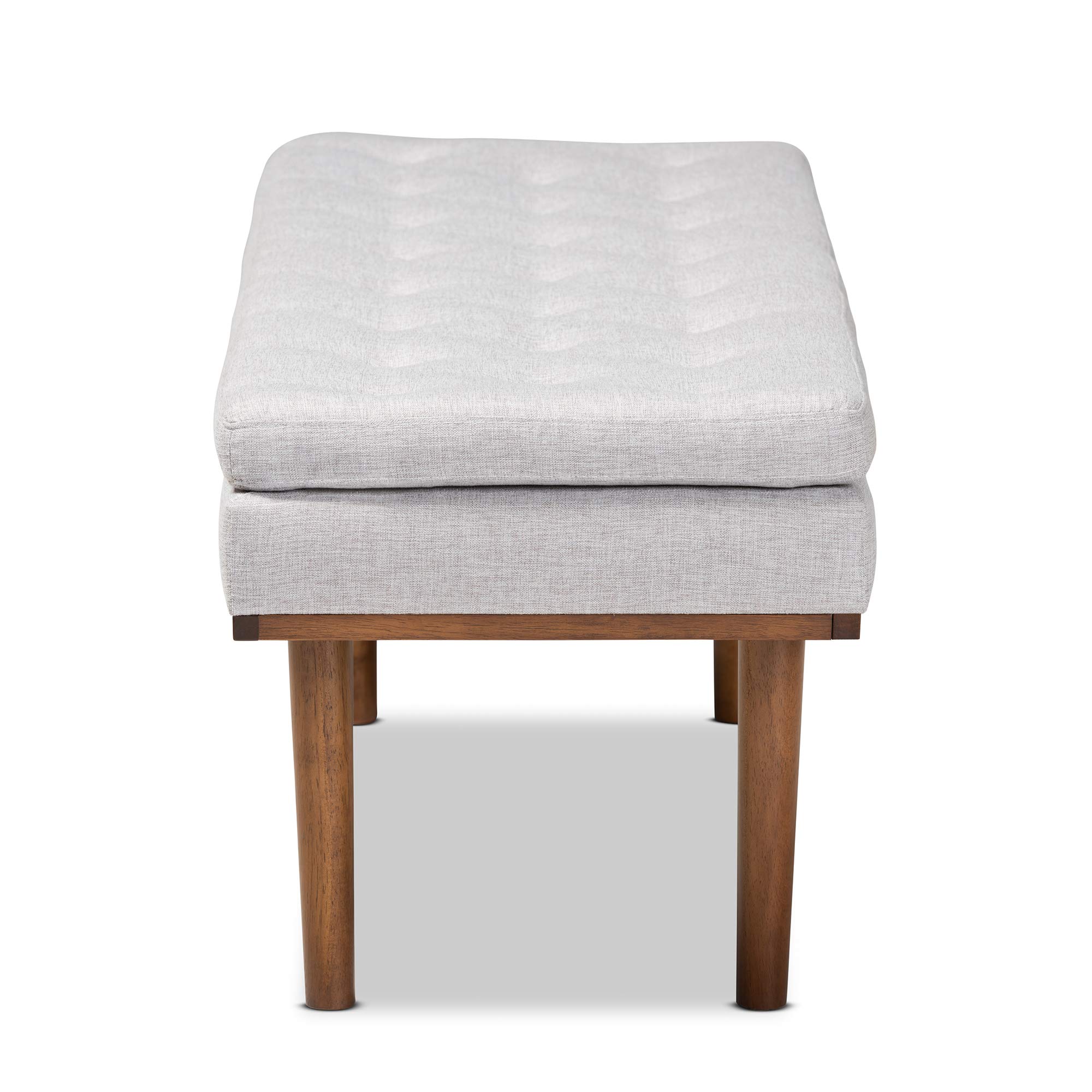 Baxton Studio Modern Upholstered Bench with Walnut Legs, Greyish Beige Fabric - Perfect for Entryway, Bedroom or Living Room Seating