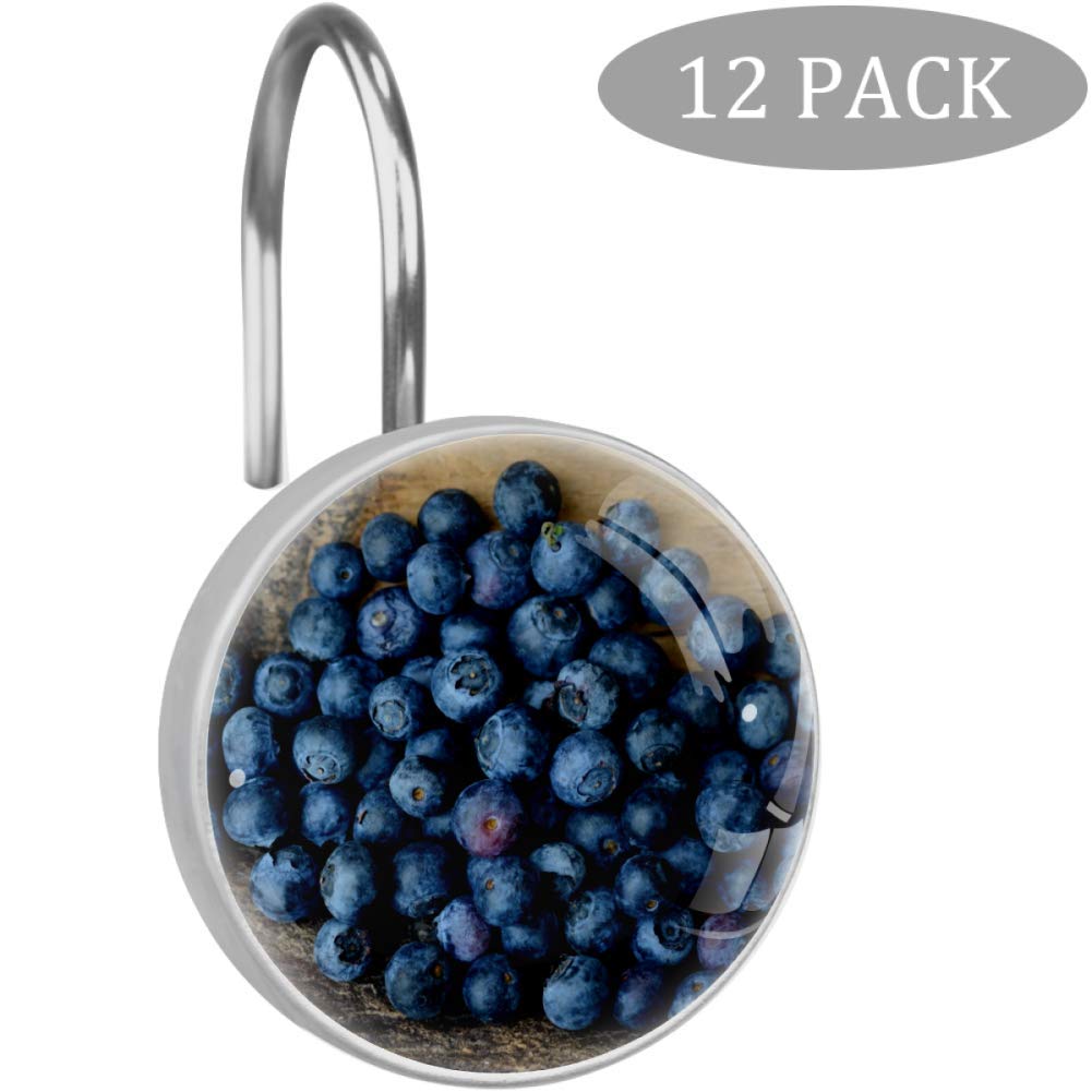 12 Pack Blueberry Shower Curtain Hooks - Rustproof Metal Rings for Bathroom Shower Rods, Curtains & Liners - Cute Fruit-Themed Bath Accessories for Home Decor