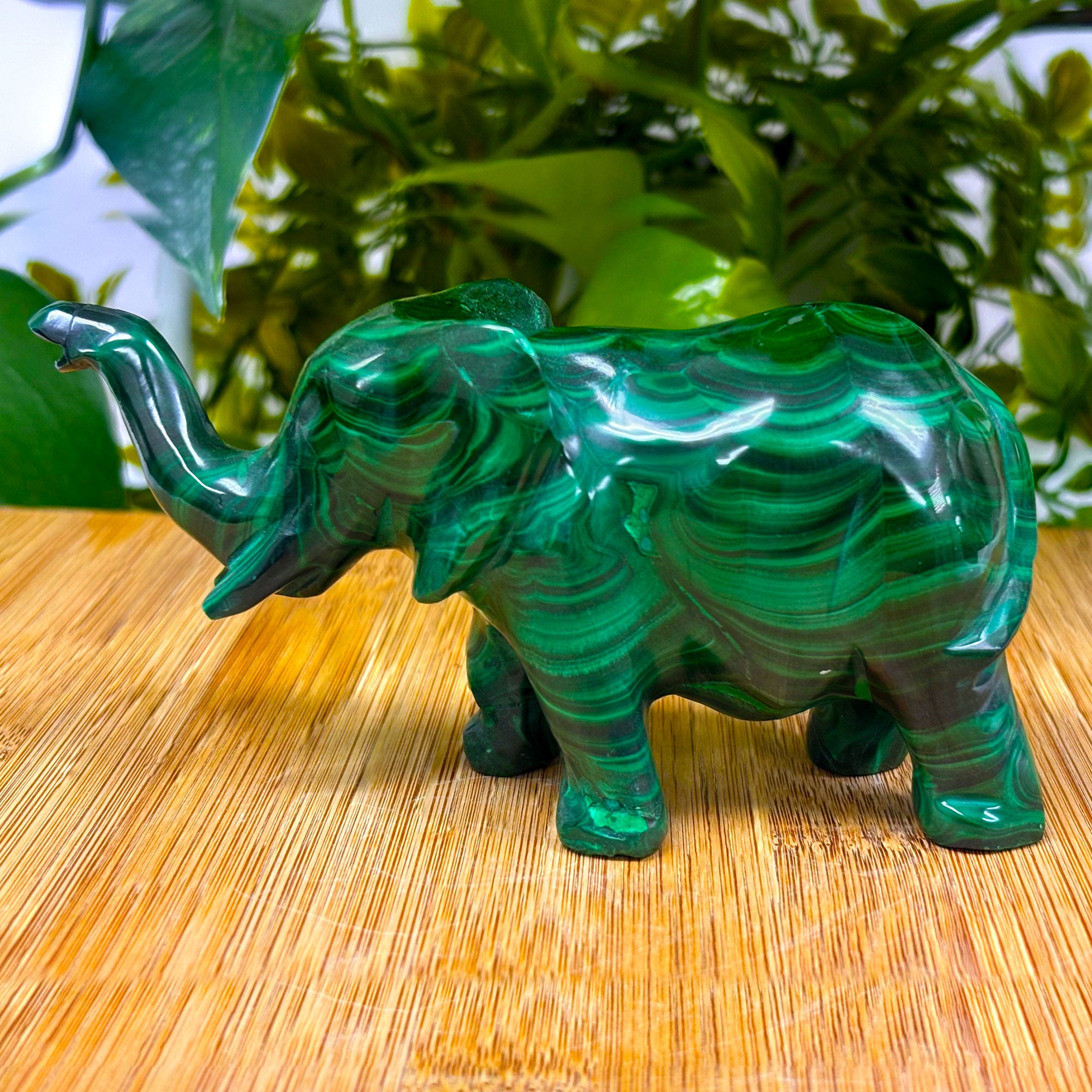 Hand Carved Malachite Elephant Figurine - Natural Gemstone Crystal Sculpture | Healing Stone Statue for Feng Shui, Energy Balancing & Home Decor | Perfect for Meditation Spaces, Office Desks & Gift Giving