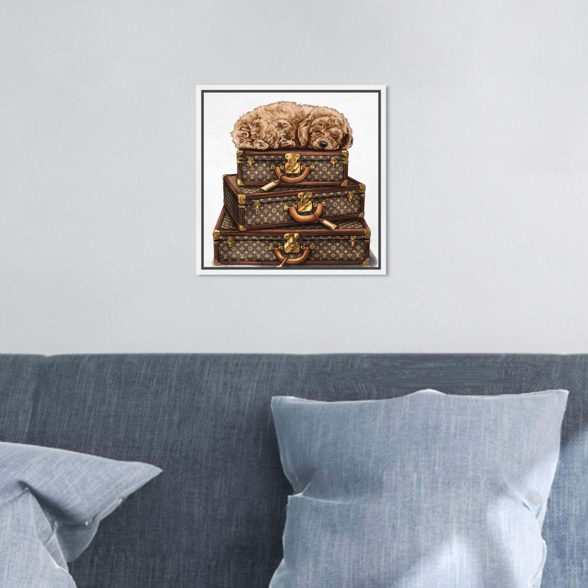 Oliver Gal Artist Co. 'Sleeping Poodle' Framed Wall Art - 12x12 Inch Brown & White Canvas Print for Home Decor, Bedroom, Living Room & Office | Fashion & Glam Travel-Themed Artwork