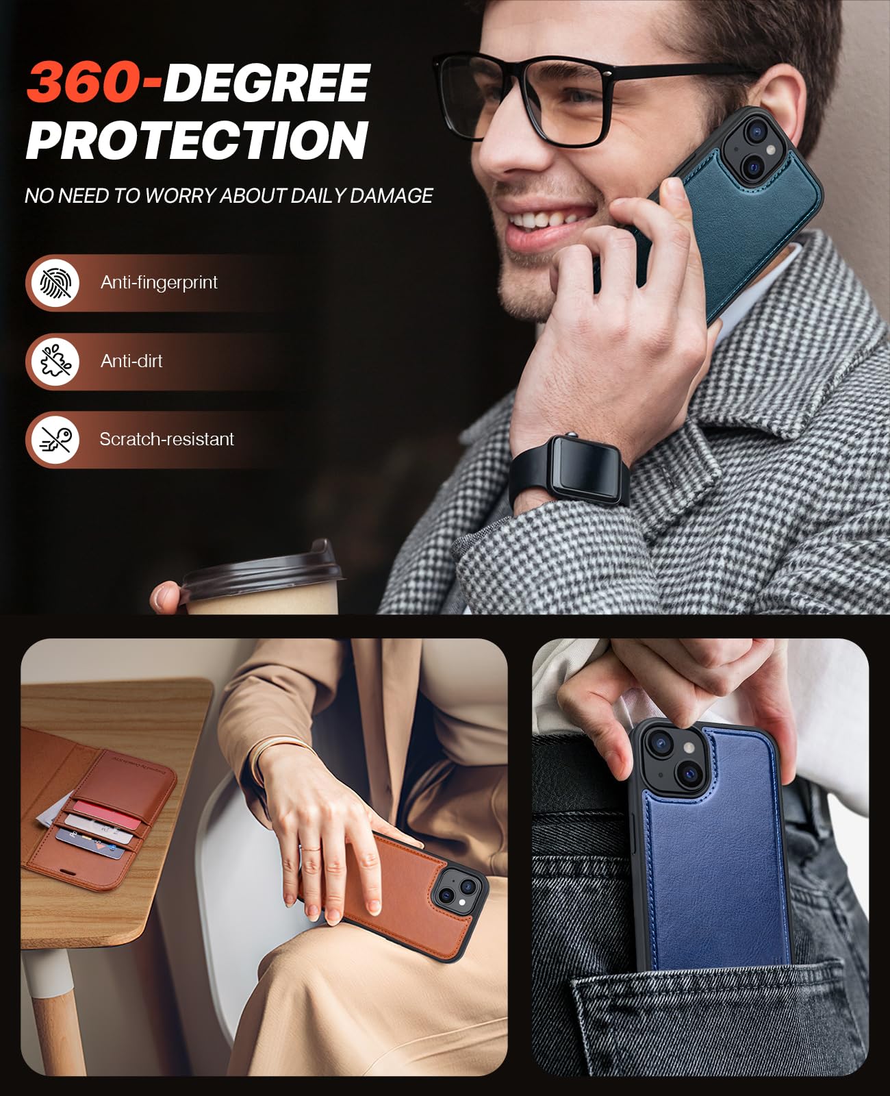 Premium OCASE Detachable Wallet Case for iPhone 15 (6.1