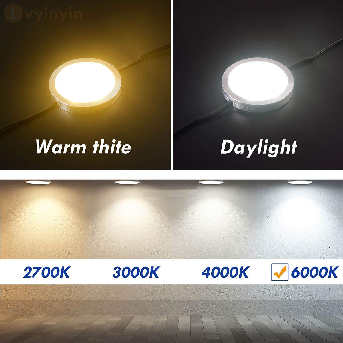Dimmable Under Cabinet LED Lighting Kit with Wireless RF Control - Linkable Puck Lights for Kitchen, Hardwired or Plug-in, 12/6 Lights Daylight White - Perfect for Countertops, Pantries & Display Shelves