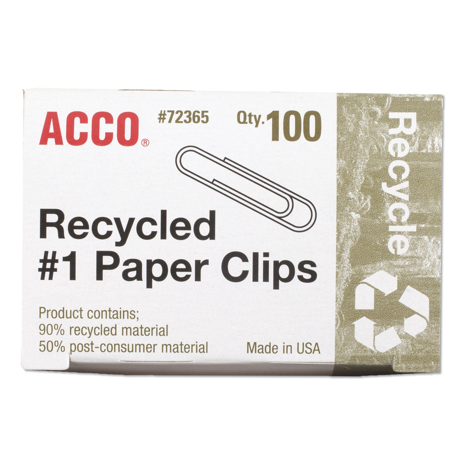 ACCO Recycled Paper Clips - Smooth Silver #1 Size - 100 Clips per Box, 10 Boxes per Pack - Perfect for Office, School & Home Organization