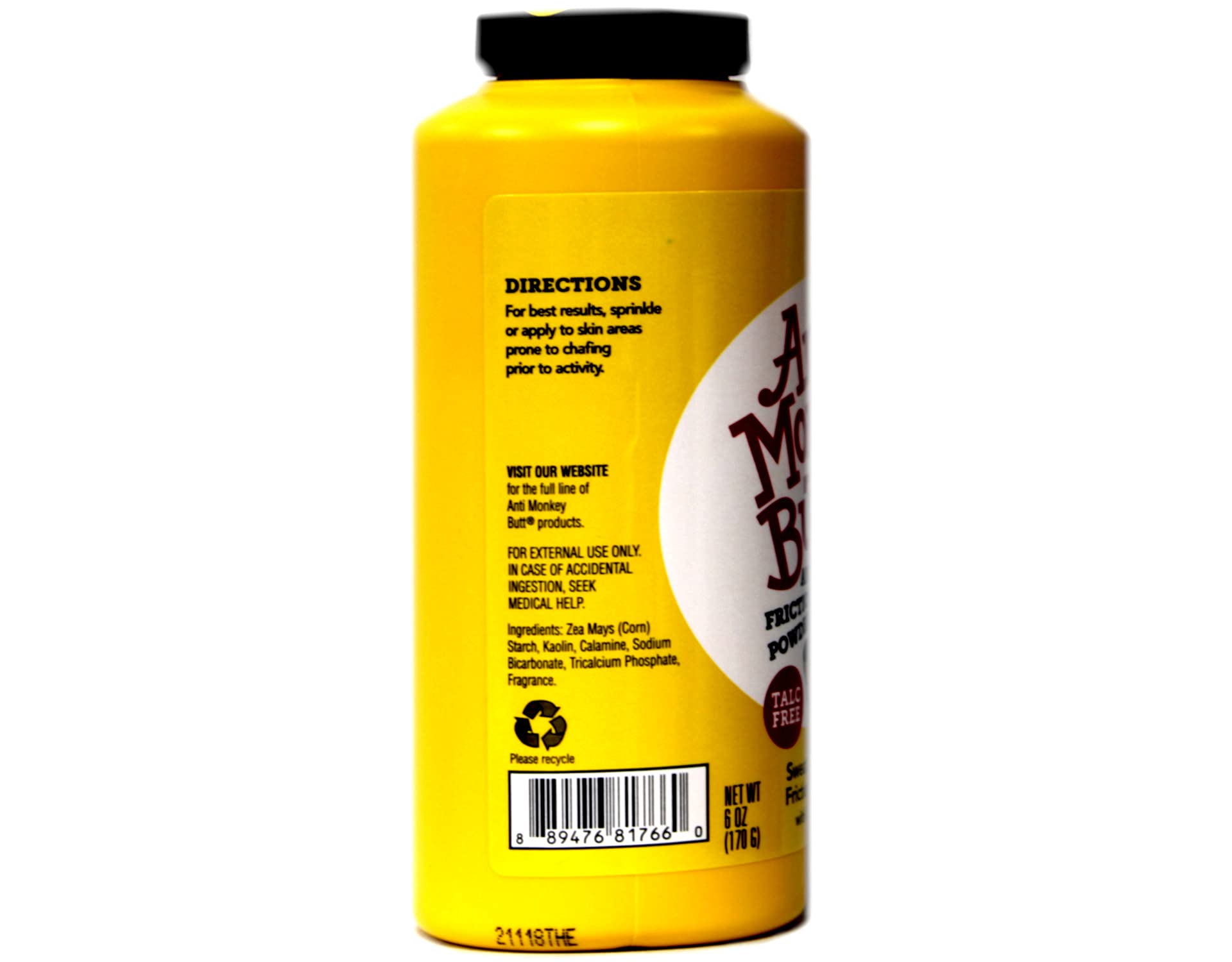 Anti Monkey Butt 817006 Anti Friction Powder - 6 Ounce | Talc-Free Chafing Relief for Athletes, Cyclists & Outdoor Enthusiasts | Prevents Skin Irritation During Sports & Hot Weather