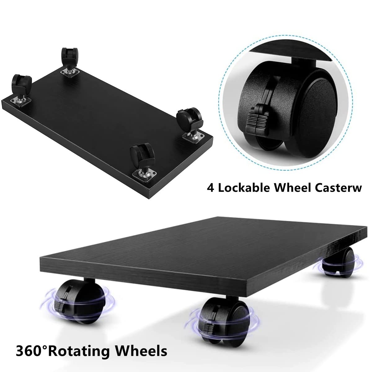 Black PC Stand with 4 Caster Wheels - Under Desk Computer Tower Stand Cart for CPU Holder, No Assembly Required | Perfect for Office, Gaming & Home Workspace Organization