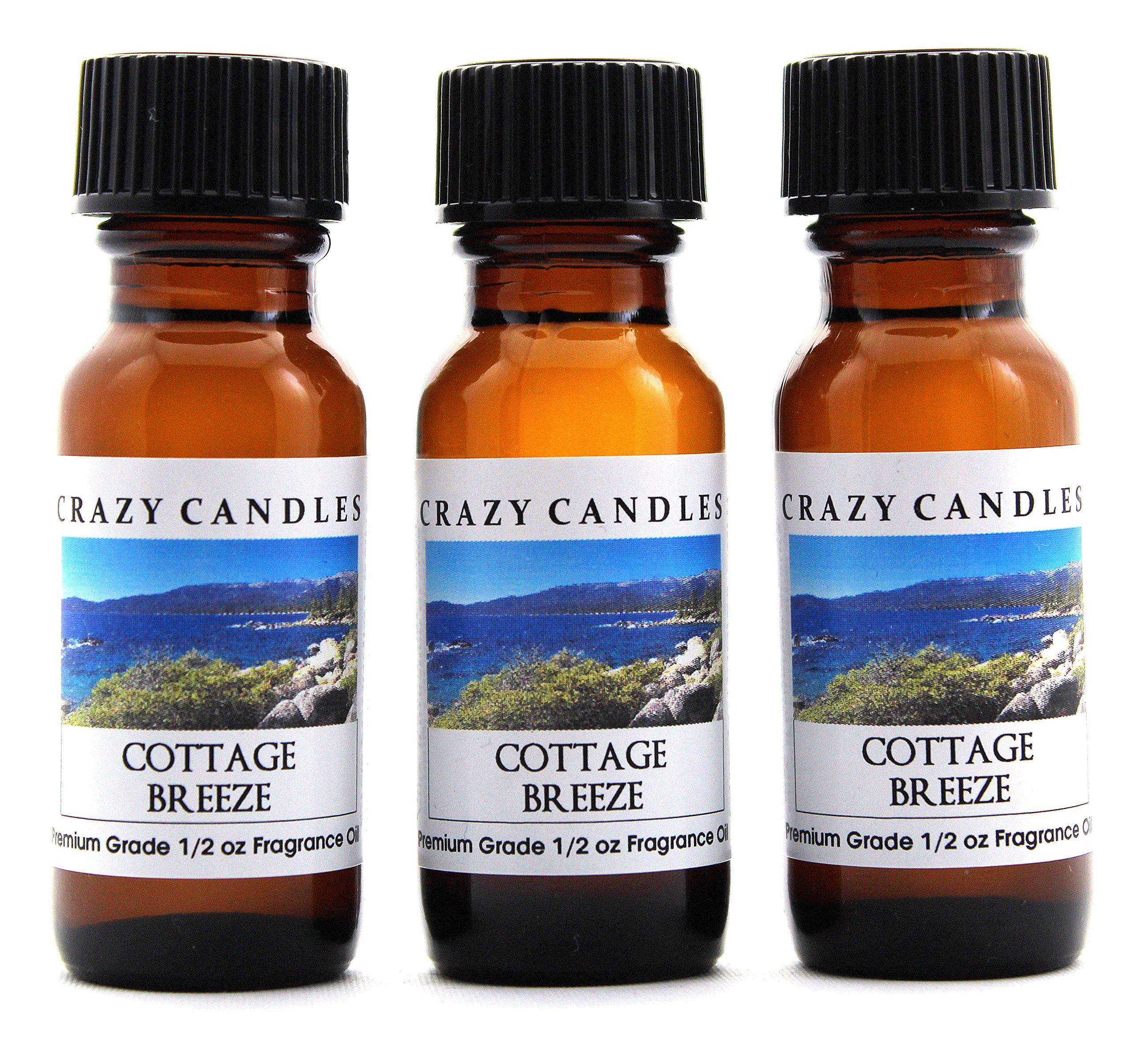 Crazy Candles Cottage Breeze Scented Fragrance Oil - 3 Pack (1/2 Fl Oz/15ml Each) - Premium Grade Aromatherapy Oils for Diffusers, Candles & Home Fragrance