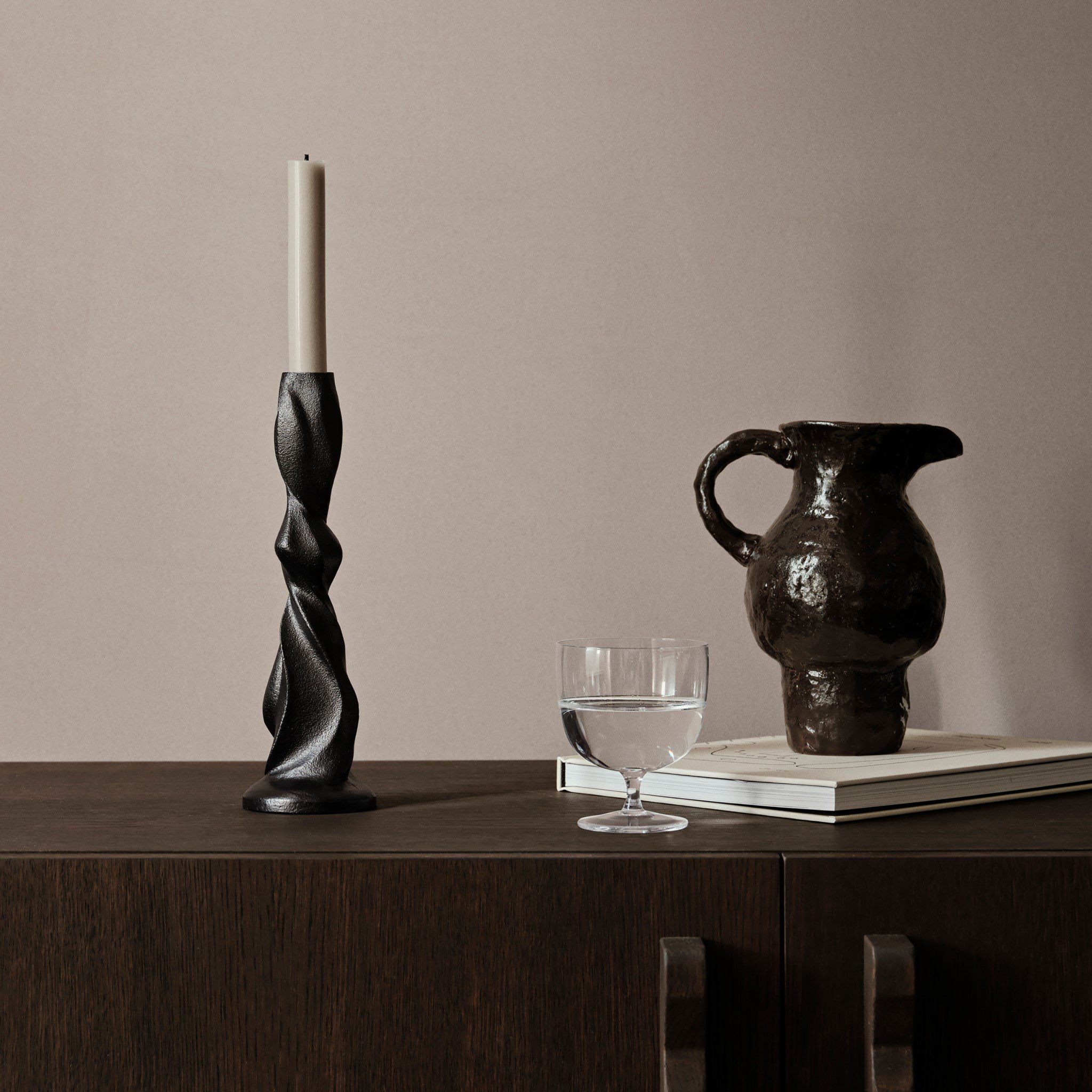 FERM LIVING Gale Candle Holder - Blackened Aluminum Modern Home Decor - 25cm Height for Table Centerpiece, Wedding Decor & Living Room Ambiance