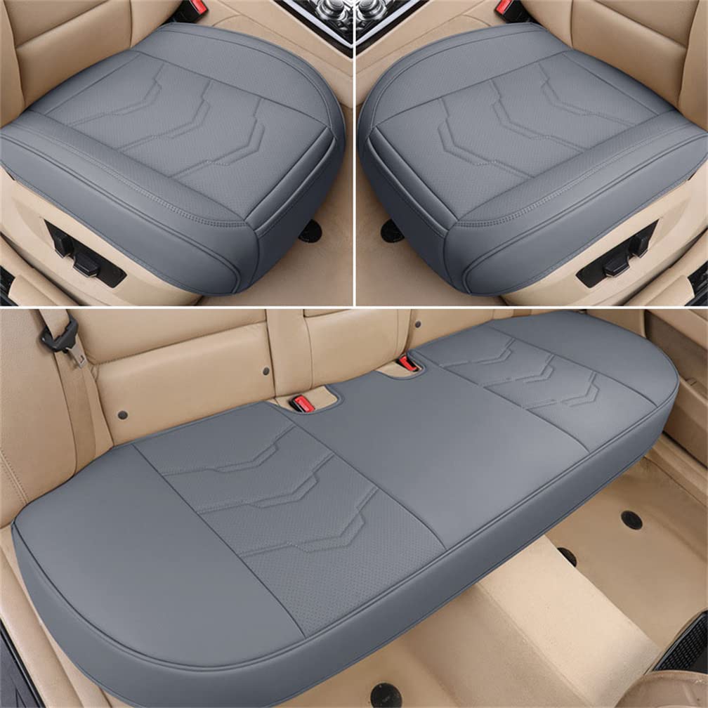 ntshibo 3pcs Premium PU Leather Car Seat Cushions - Universal Fit for 95% Vehicles, Full Wrapping Bottom Protection - Grey Car Seat Protectors | Perfect for Long Drives, Road Trips & Daily Commute