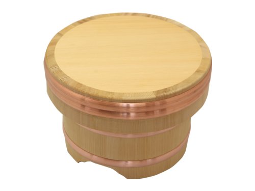 Premium Edo Style Cypress Rice Bucket 18cm - Handcrafted Japanese Sawara Cypress Wood by SHIMIZUMOKUZAI - Traditional Japanese Kitchenware for Sushi Rice & Grain Storage