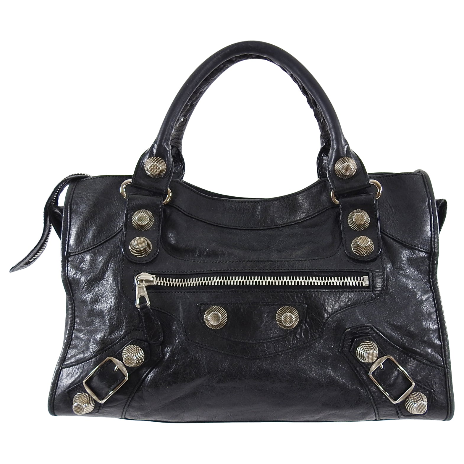 Balenciaga City Bag Black Leather Handbag with Giant 21 Silver Hardware - Perfect for Women's Everyday Use, Work, and Travel