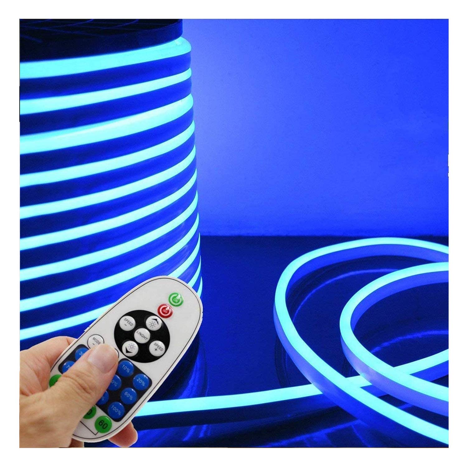 IEKOV™ 16.4ft Flexible LED Neon Strip Lights - Waterproof 2835 SMD Rope Light with Controller, 120 LEDs/M, AC 110-120V for Bedroom, Bar, Wedding, Party & Home Decoration (5m, Blue)
