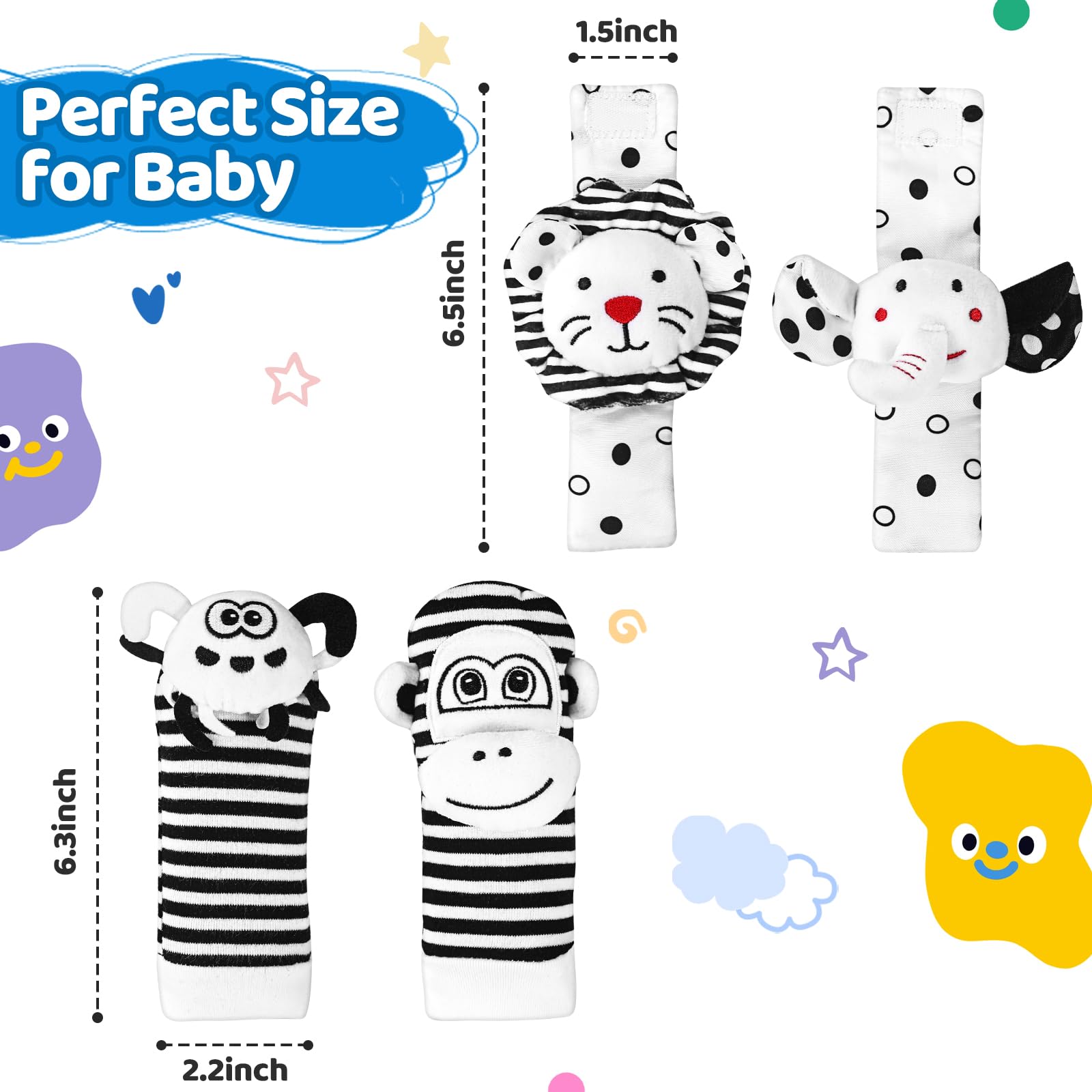 Black and White High Contrast Baby Socks & Wrist Rattles Toys for 0-12 Months - Sensory Newborn Toys for 0-6 Month Old Infants - Perfect Baby Shower Gift for Boys & Girls - Ideal for Tummy Time, Visual Stimulation & Early Development