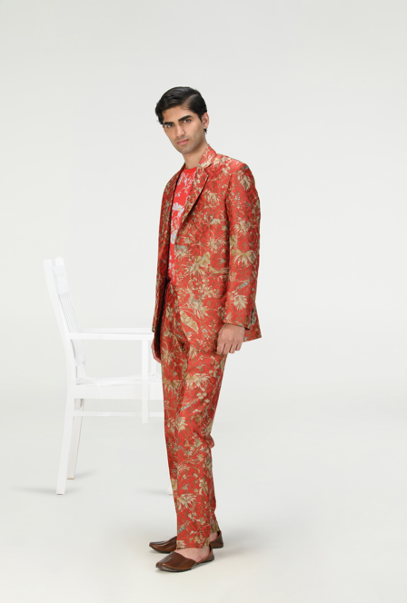 Classic Silk Brocade Trousers in Red - Elegant Formal Pants for Women's Evening Wear & Special Occasions