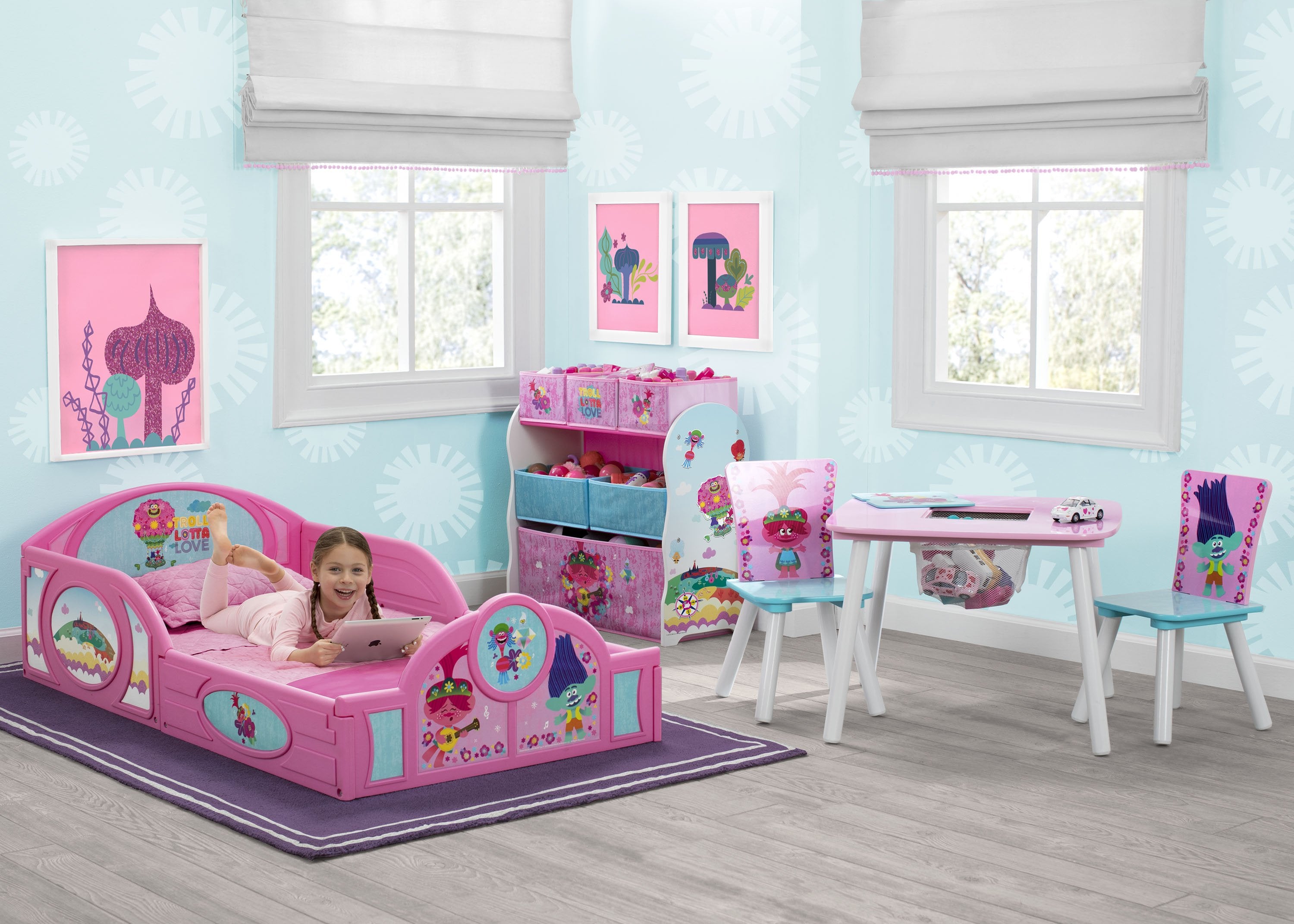 Trolls World Tour Plastic Toddler Bed for Kids - Soft & Safe Sleep and Play Crib for Boys & Girls - Perfect for Nursery, Daycare, or Travel Use