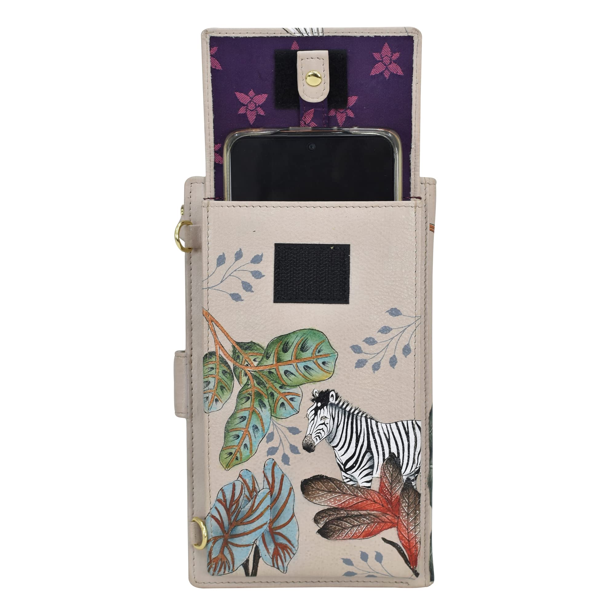 Anuschka Hand-Painted Leather Women's Large Phone Case with Wallet - Stylish & Functional for Everyday Use, Travel, and Business