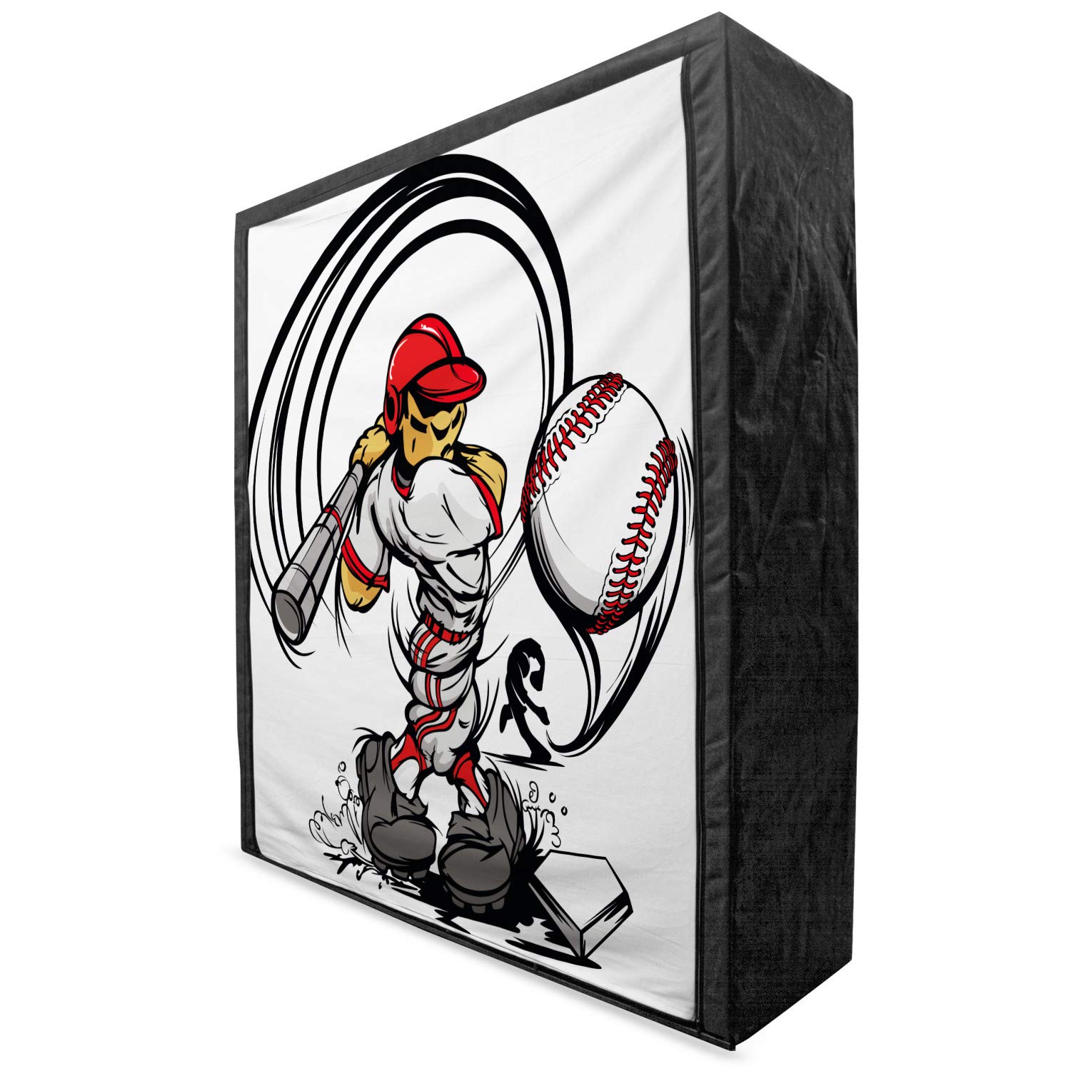 Ambesonne Portable Fabric Wardrobe for Teen Room - Baseball Player Cartoon Print Clothing Organizer with Shelves, 59