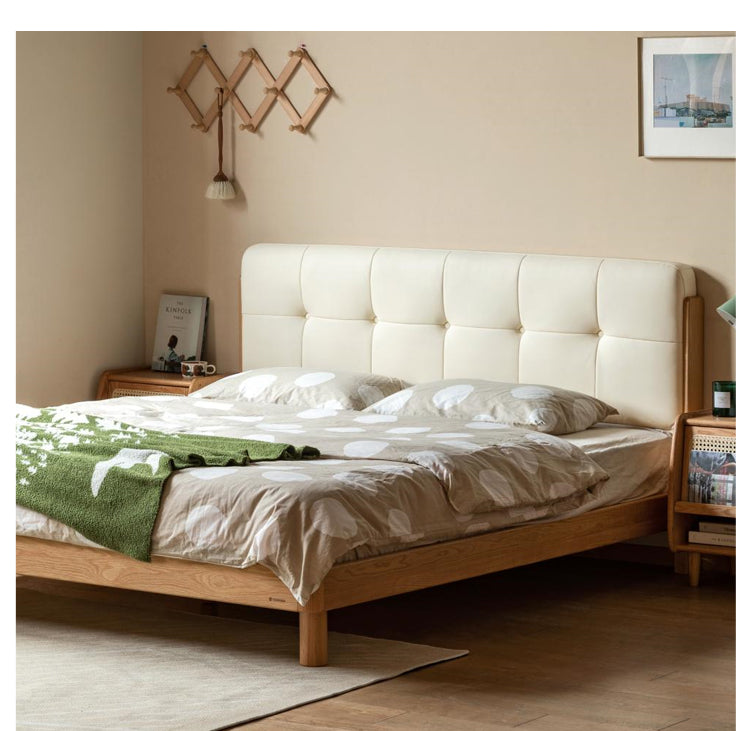 Solid Oak Wood Nordic Soft Back Bed - Modern Minimalist Design for Bedroom & Guest Room