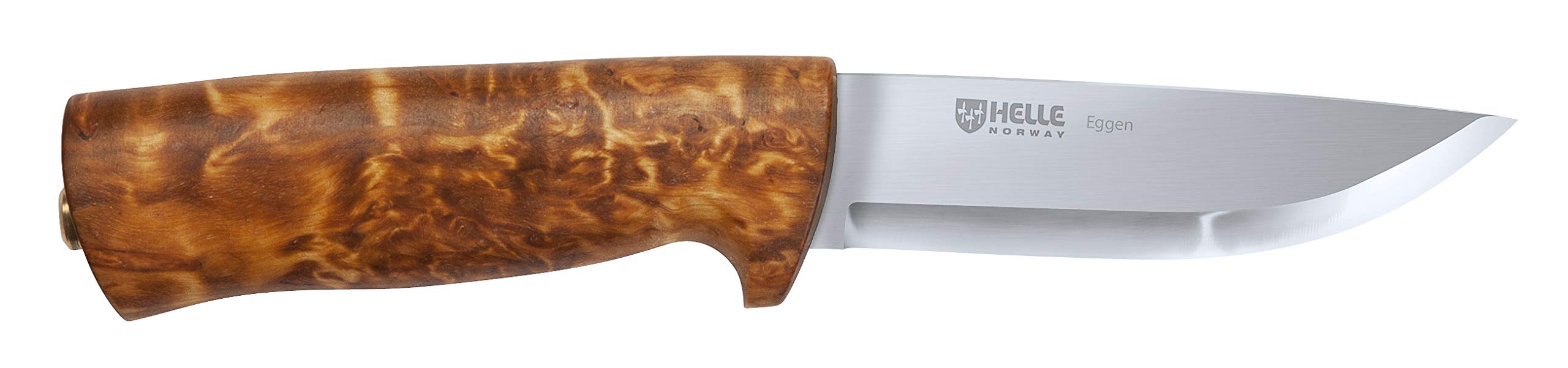 Helle Knives - Eggen Triple Laminated Stainless Steel Fixed Blade Hunting Knife with Curly Birch Wood Handle & Leather Sheath | Traditional Norwegian Field Knife for Camping, Fishing, Outdoor Survival | Perfect Gift for Men & Women | Made in Norway