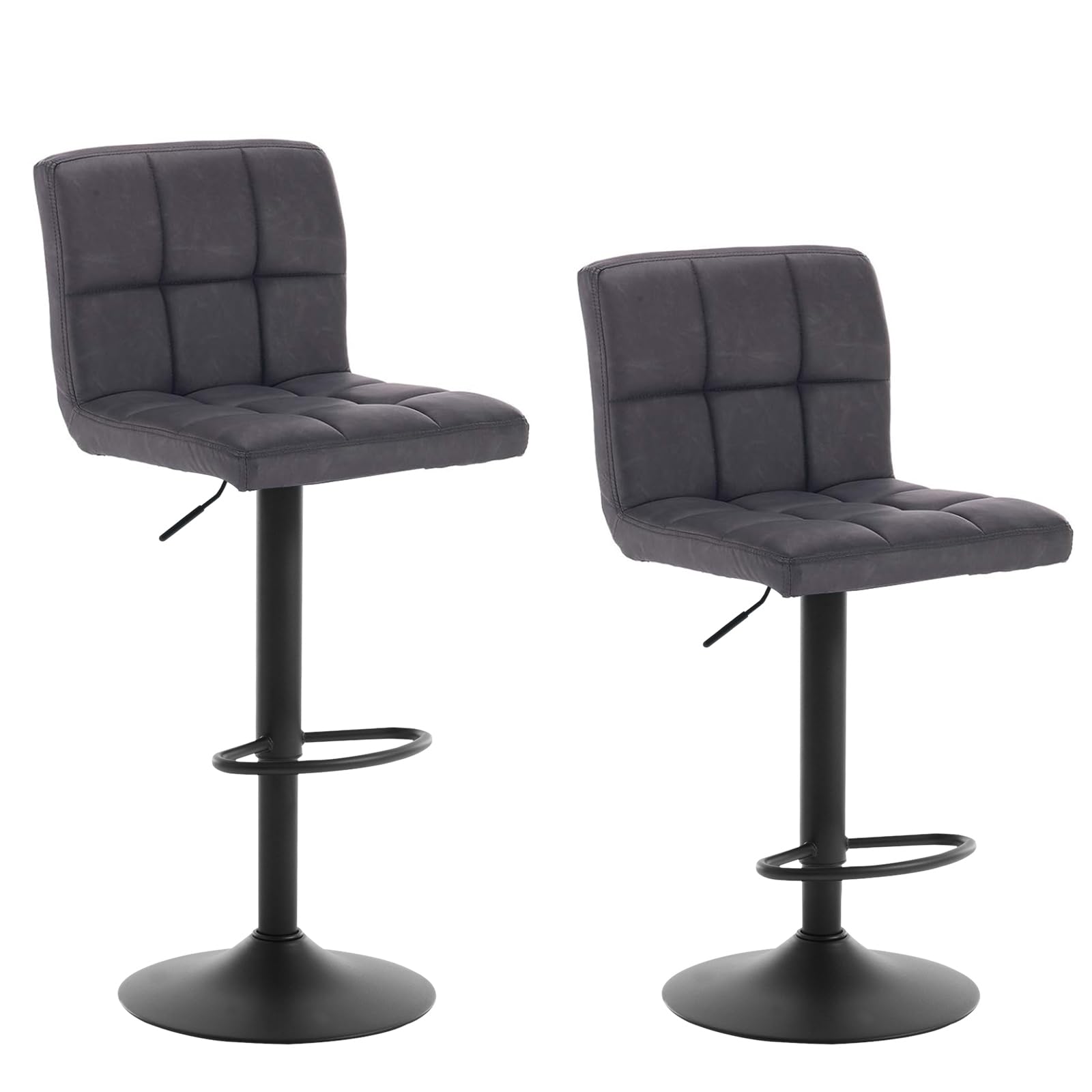 WOLTU Adjustable Swivel Bar Stools Set of 2 - Faux Leather Kitchen Island Stools with Gas Lift & Steel Footrest for Breakfast Bar, Dining Counter - Modern Anthracite Bar Chairs for Home & Restaurant Use