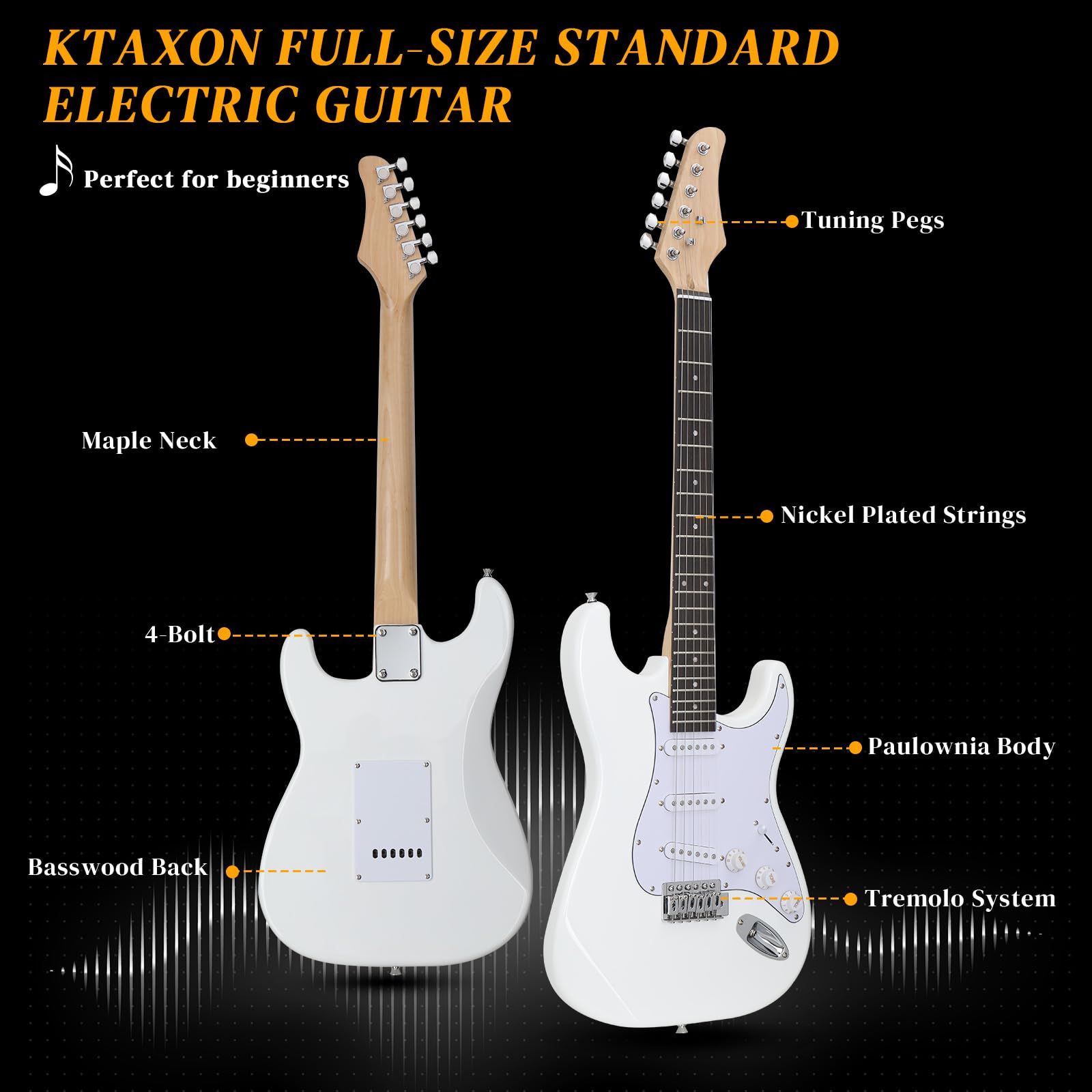 **Ktaxon 39-Inch Full-Size Solid Body Electric Guitar Kit for Beginners – Includes Gig Bag, Strap, Tremolo Bar, Cable & Picks (White) – Perfect for Practice, Performances & Home Studio Recording**