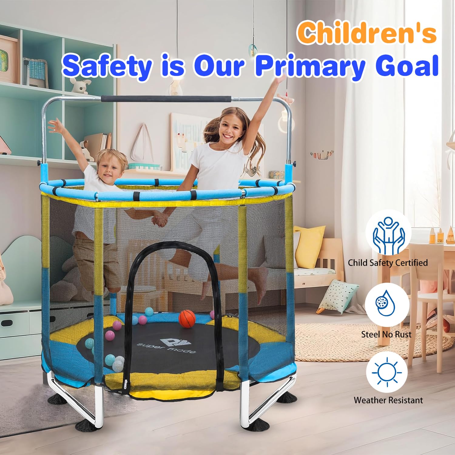5FT Kids Trampoline with Safety Enclosure Net - Adjustable Indoor/Outdoor Toddler Trampoline, No-Gap Safe Design for Boys & Girls - Perfect for Backyard Play, Birthday Gifts & Family Fun Activities