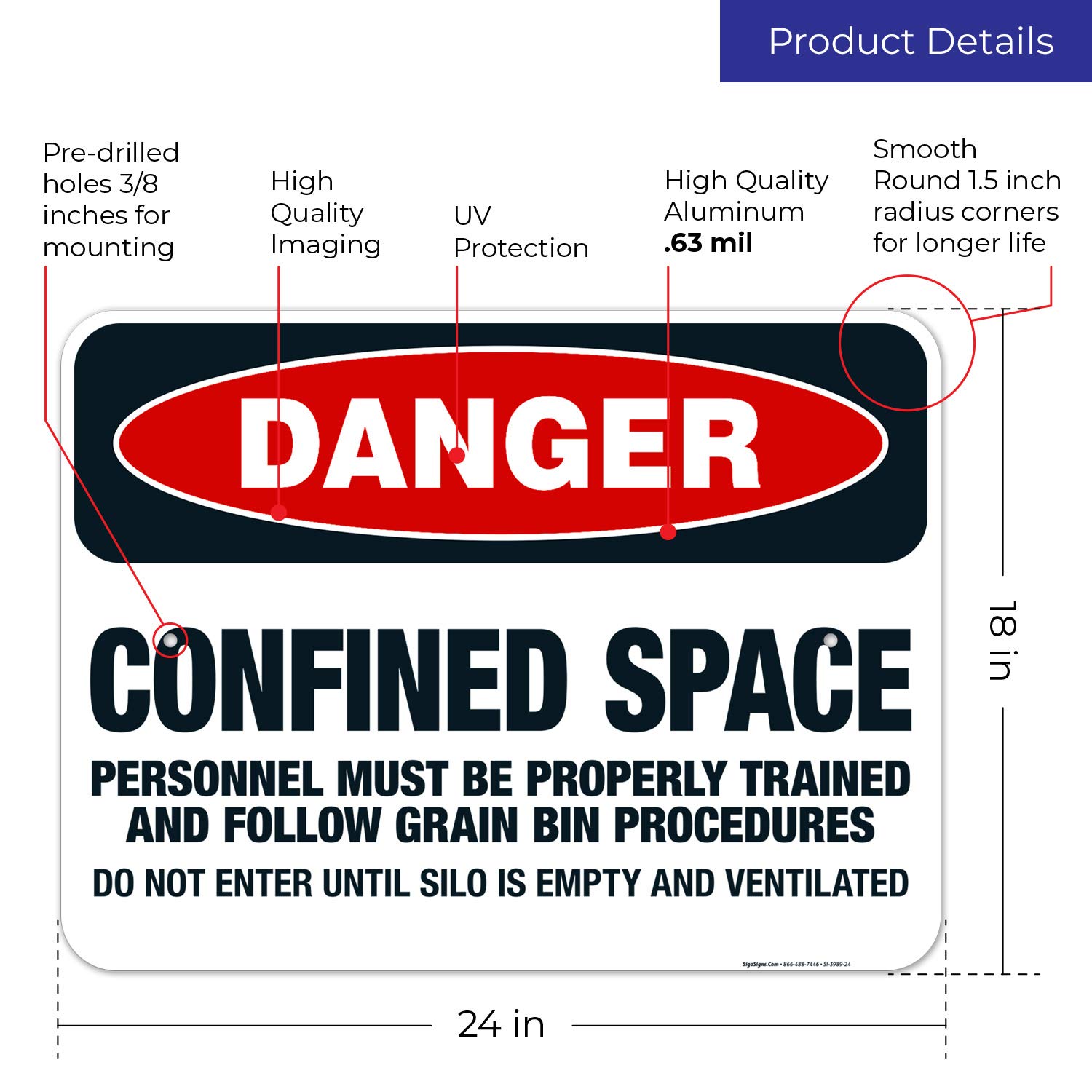 Danger Confined Space Personnel Must Be Properly Trained Sign - OSHA Compliant 18x24 Inch Rust-Free Aluminum Safety Sign - Fade Resistant for Indoor & Outdoor Use - Made in USA - Perfect for Construction Sites, Warehouses & Industrial Facilities