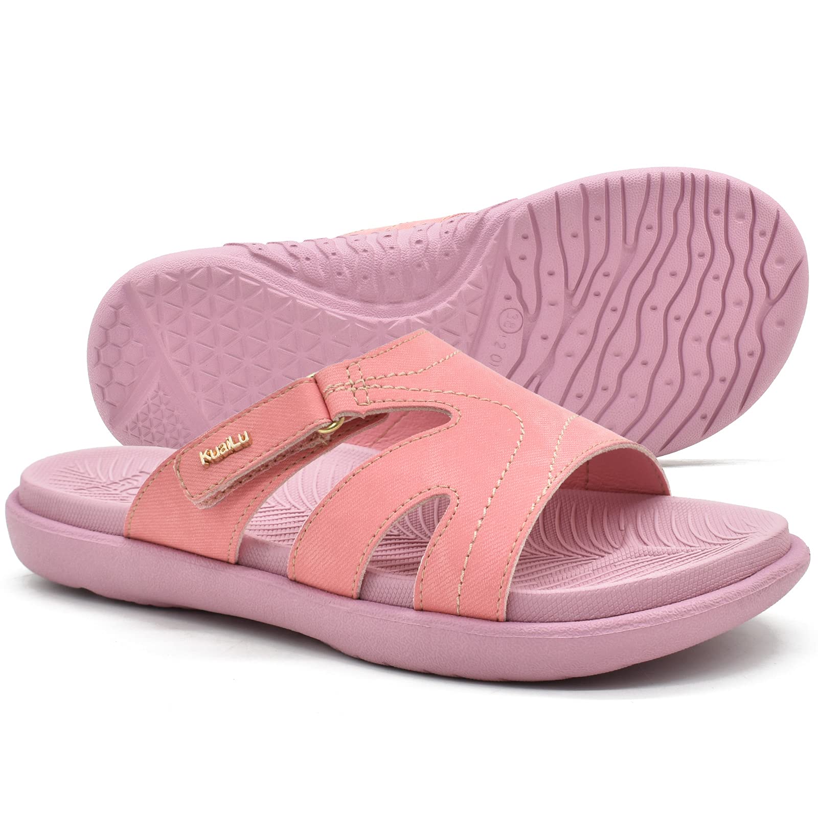 KuaiLu Women's Orthotic Slides - Lightweight Yoga Sandals with Thick Cushion & Arch Support for Plantar Fasciitis - Perfect for Yoga, Gym, and Home Comfort