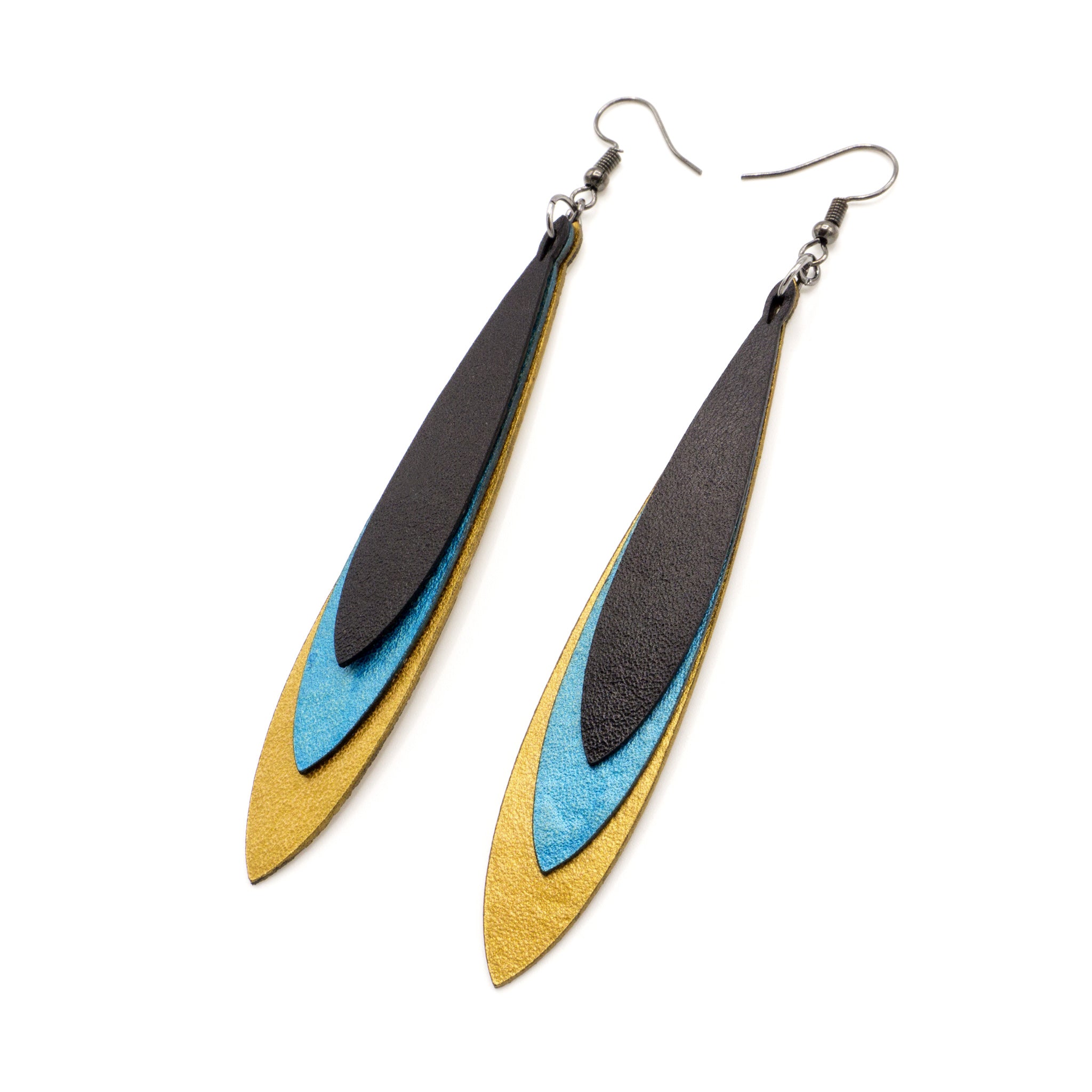 Hydraezen Genuine Leather Earrings for Women - Gold, Turquoise Pearl & Black Boho Dangle Earrings | Perfect for Casual Wear, Parties & Gift Giving