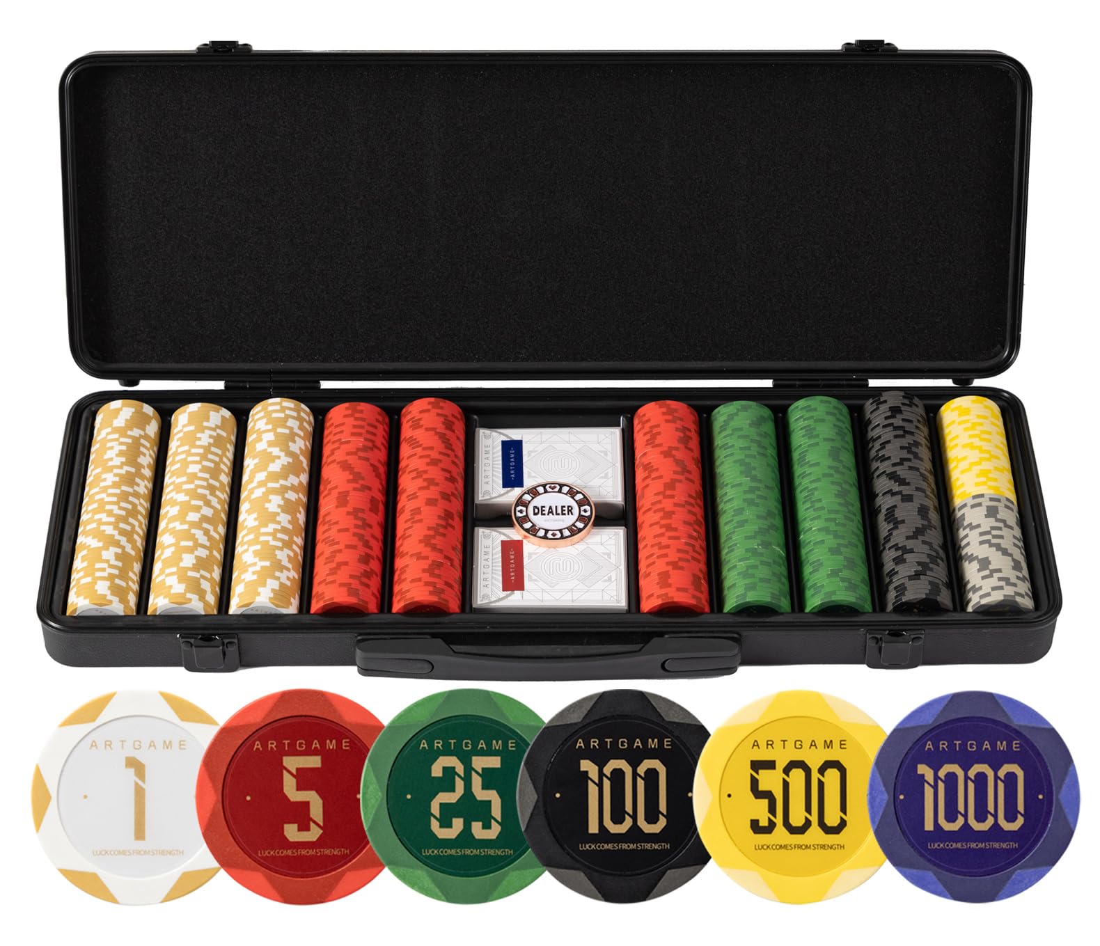 ARTGAME 500-Piece 14g Clay Poker Chips Set with Numbered Values & Carrying Case - Vibrant Colors for Easy Texas Hold'em Gameplay - Perfect Gift for Poker Enthusiasts (Casino Night, Home Games, Poker Tournaments)