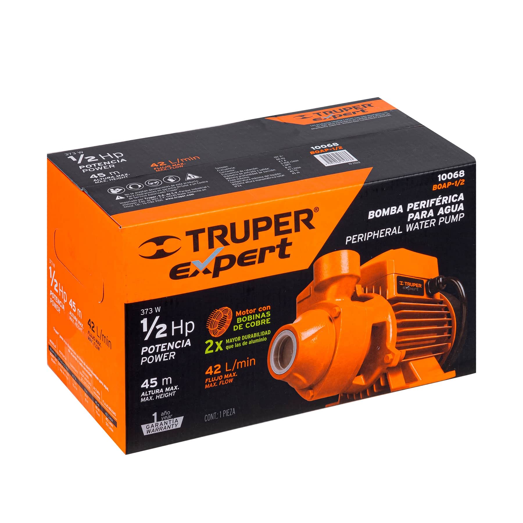 Truper 10068 BOAP-1/2 1/2 HP Peripheral Impeller Water Pump - High Performance for Home, Garden & Agricultural Irrigation