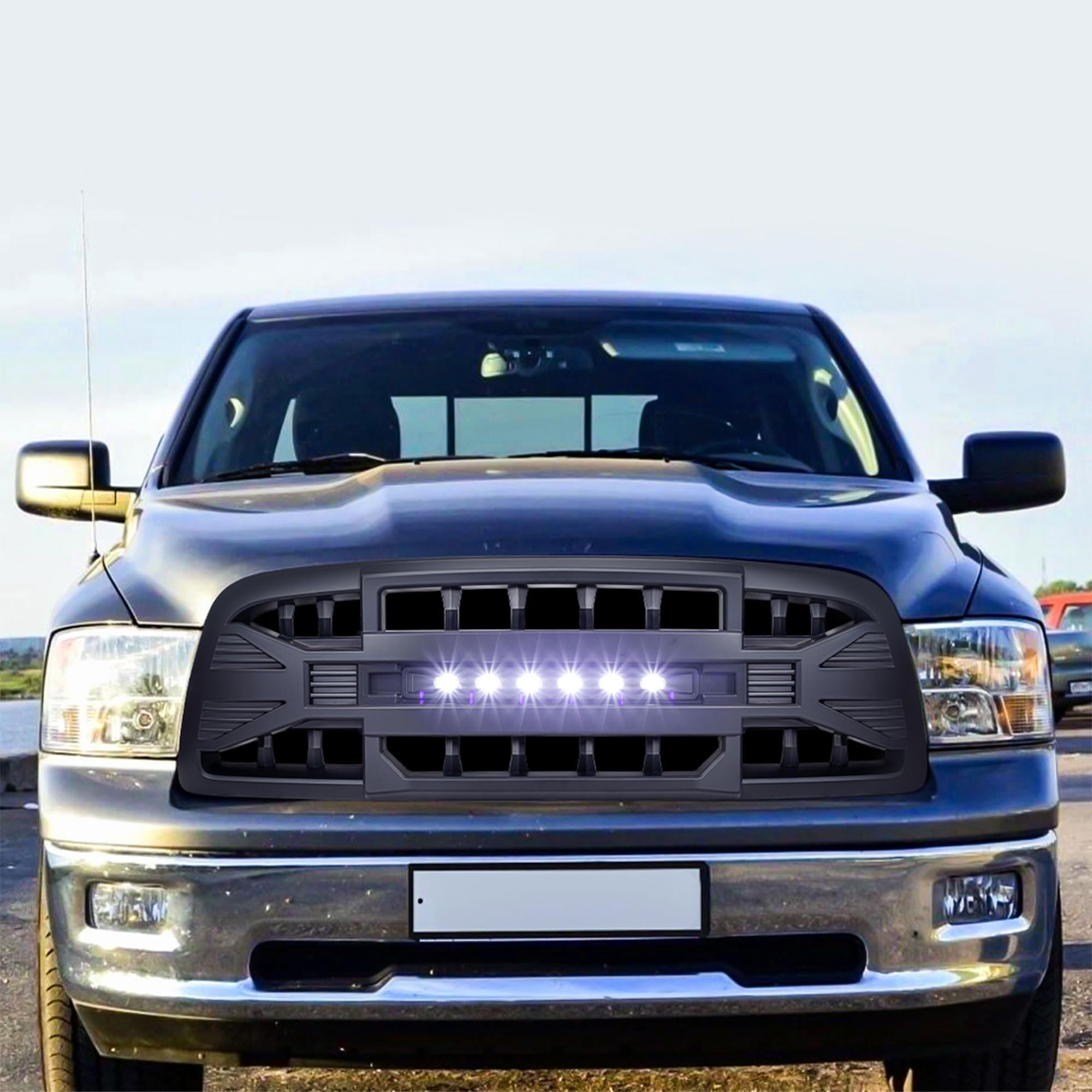 2009-2012 Dodge Ram 1500 Off-Road Armor Grille with LED Lights - Matte Black Truck Front Grille for Enhanced Style & Protection | Perfect for Off-Roading, Truck Shows & Daily Driving
